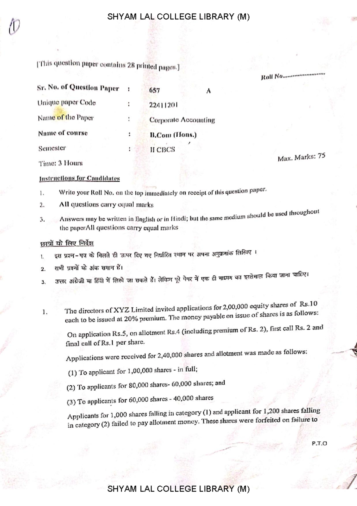 B - Test paper bcom hons - b.com honours - Studocu