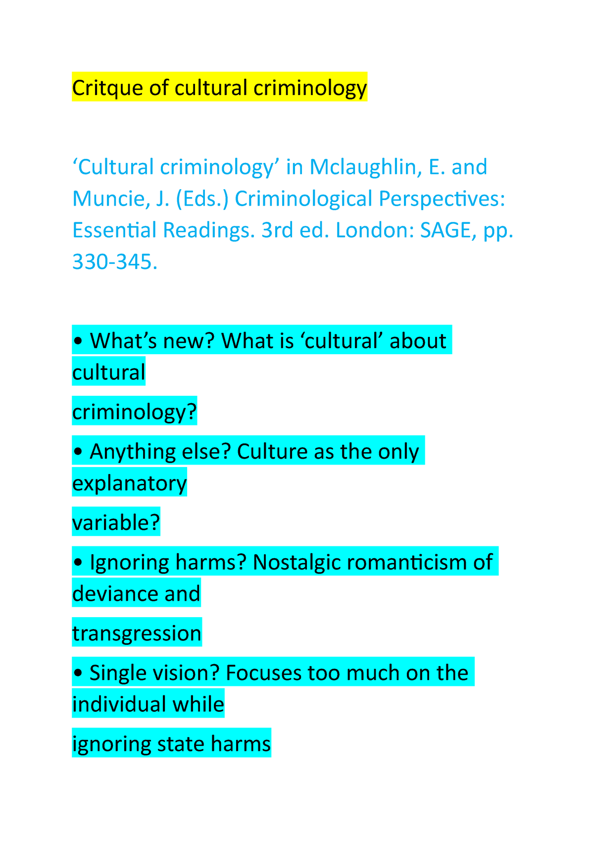 Cultural Criminology Part 2 - Critque Of Cultural Criminology ‘Cultural ...