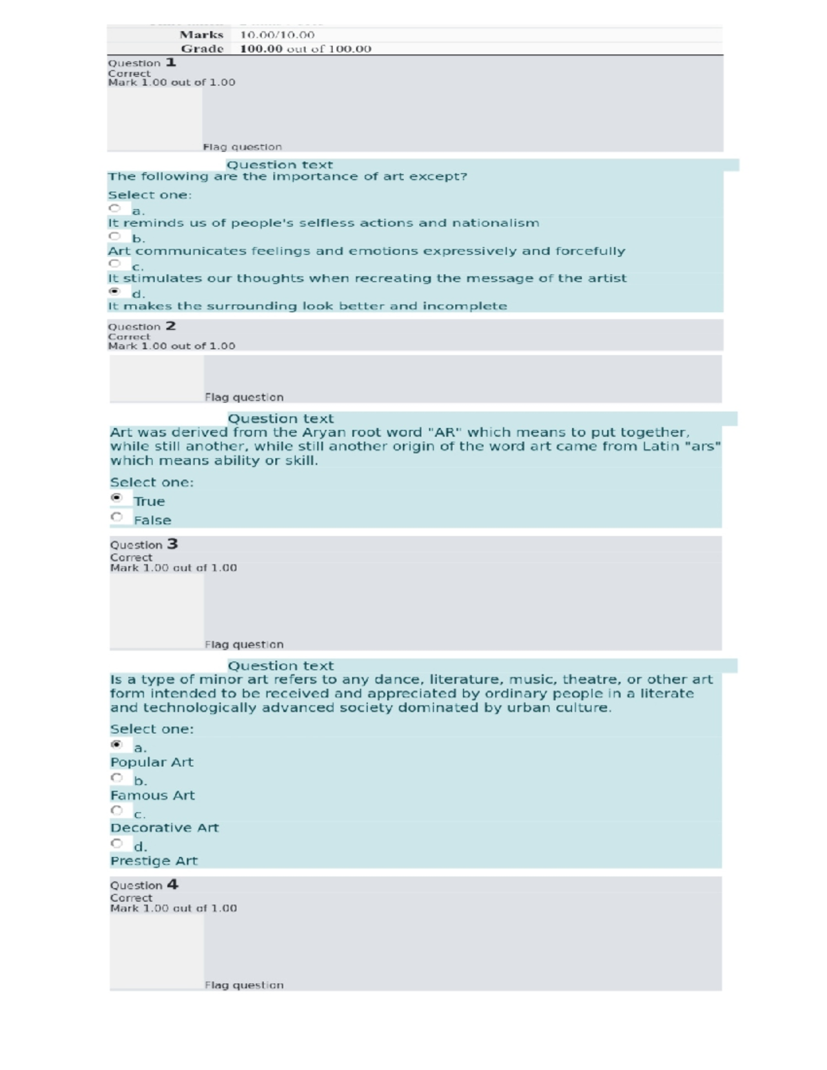 Art Appreciation GE6115 Prelim Quiz 2 - Studocu