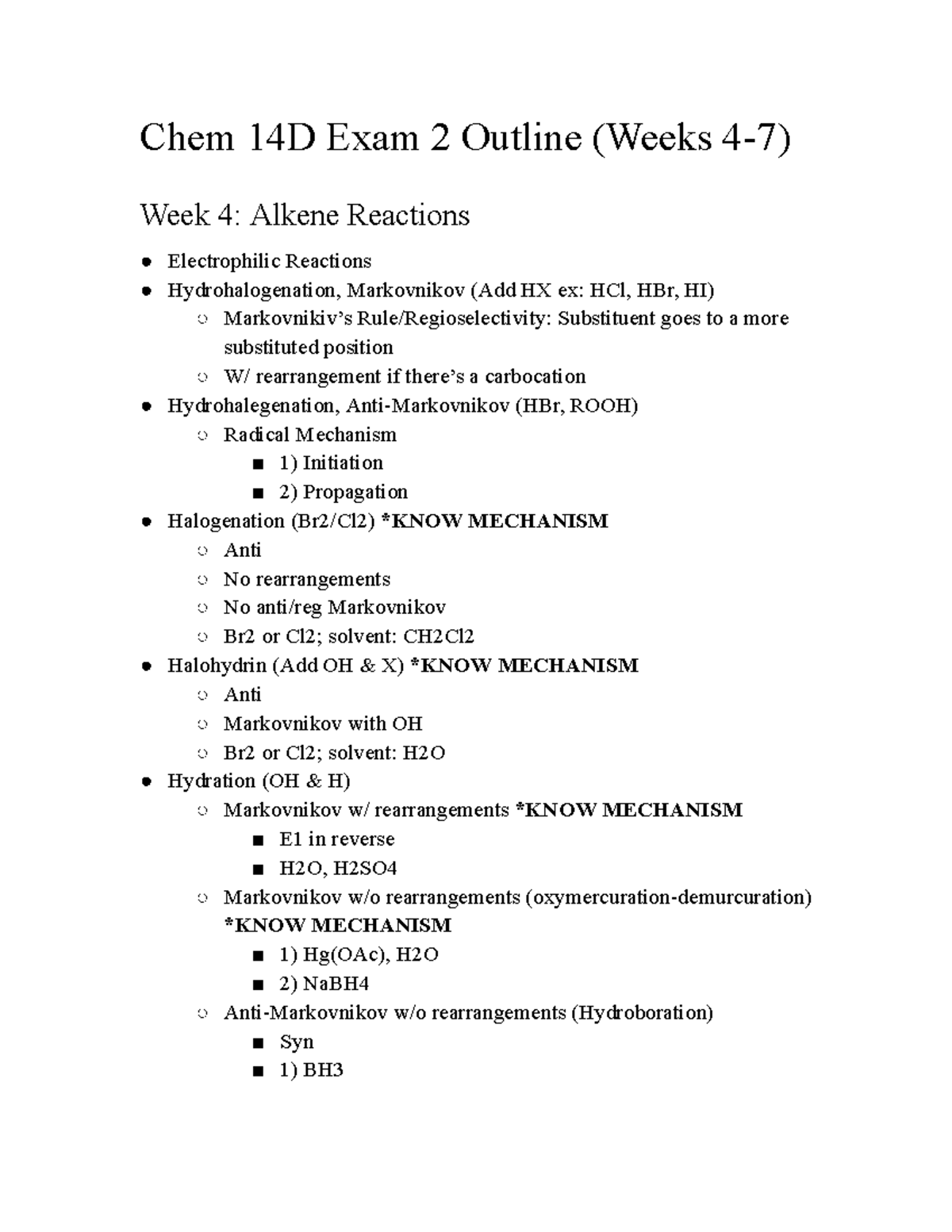 Chem 14D Exam 2 Study Guide - Chem 14D Exam 2 Outline (Weeks 4-7) Week ...