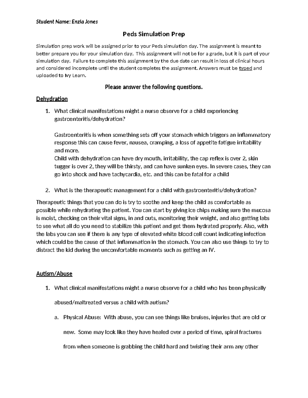 Peds Sim Day 1 Prep Work - Autism, Abuse, Dehydration, Fx, Opioids ej ...