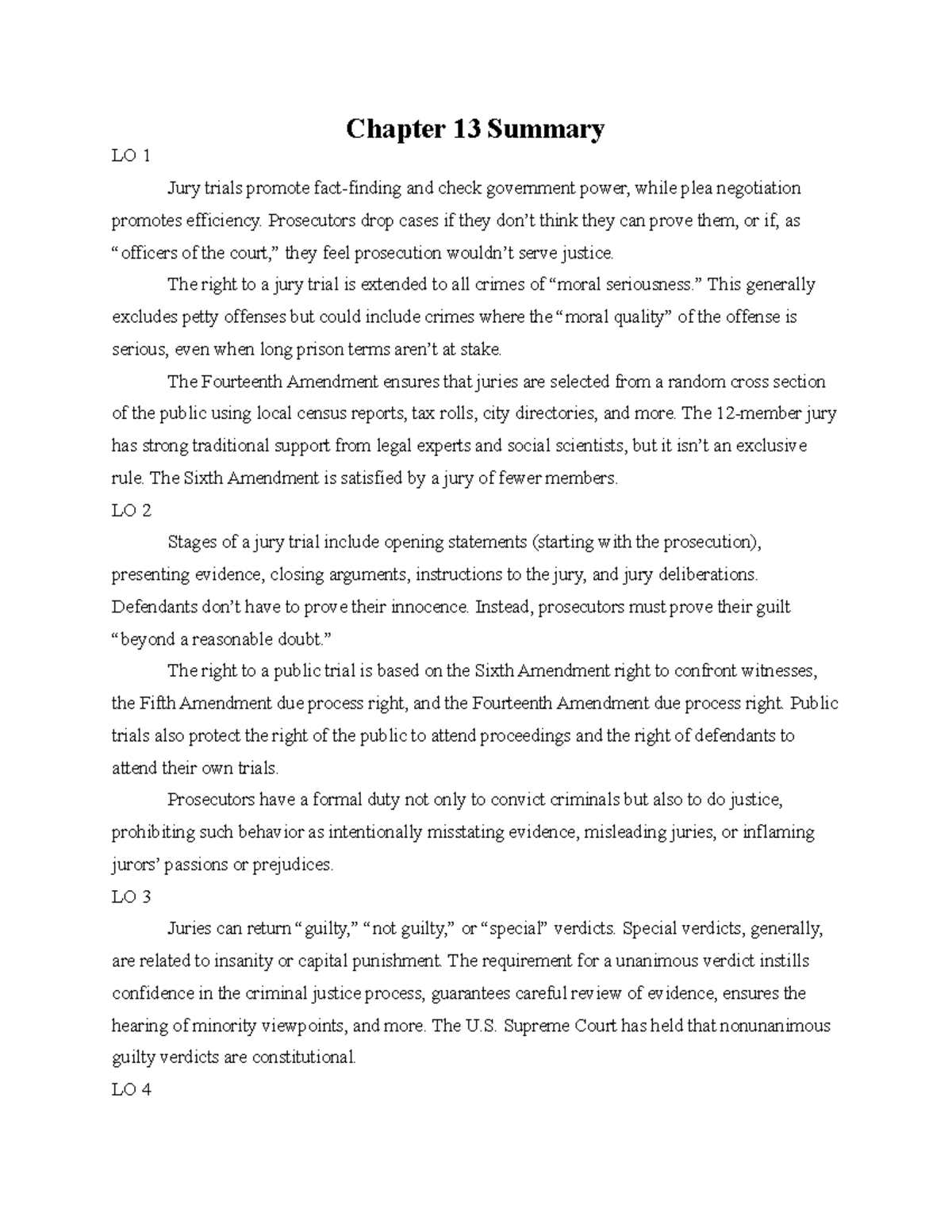 Chapter 13 Summary - Lecture notes 13 - Chapter 13 Summary LO 1 Jury ...