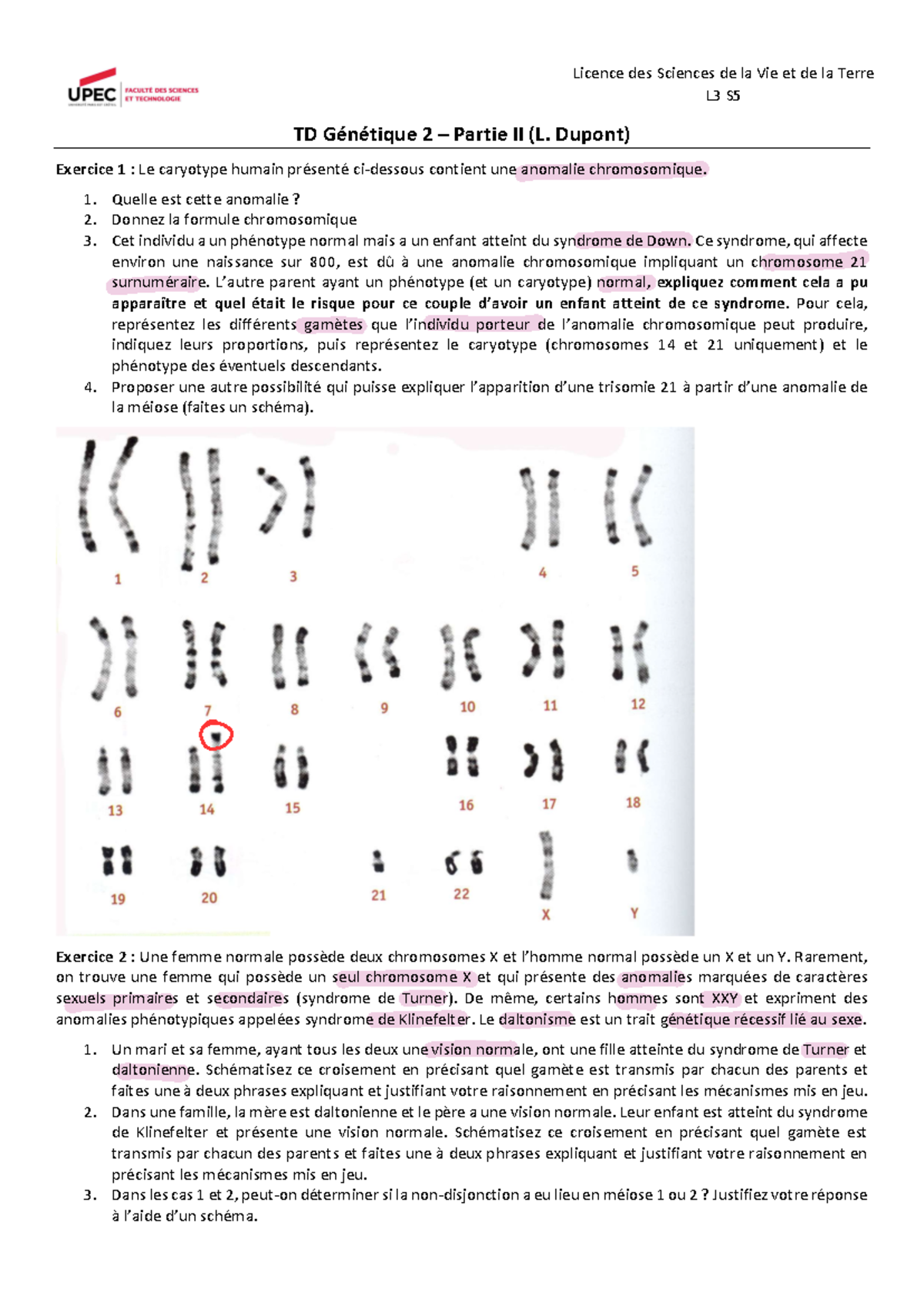 TD Génétique Dupont - Licence des Sciences de la Vie et de la Terre L3 ...