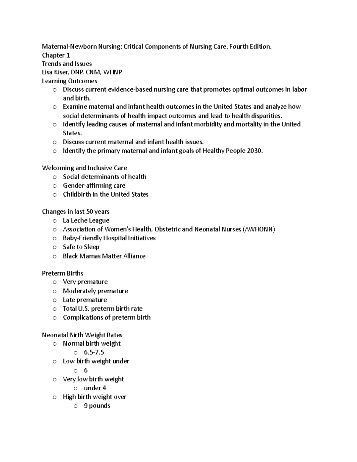 Week One outline - notes - NUR 242 - ECPI University - Studocu