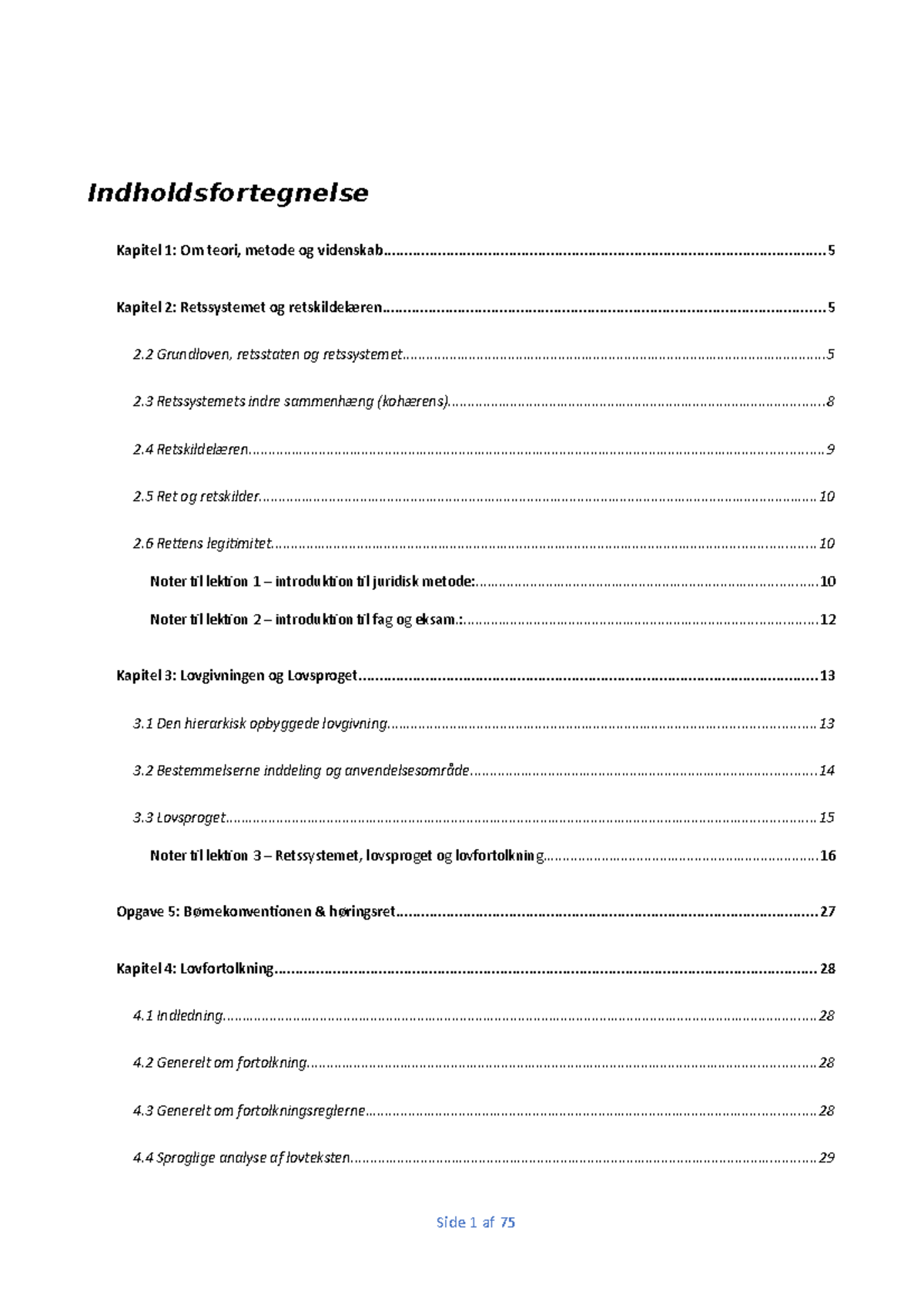 Juridisk Noter - Indholdsfortegnelse Kapitel 1: Om Teori, Metode Og ...