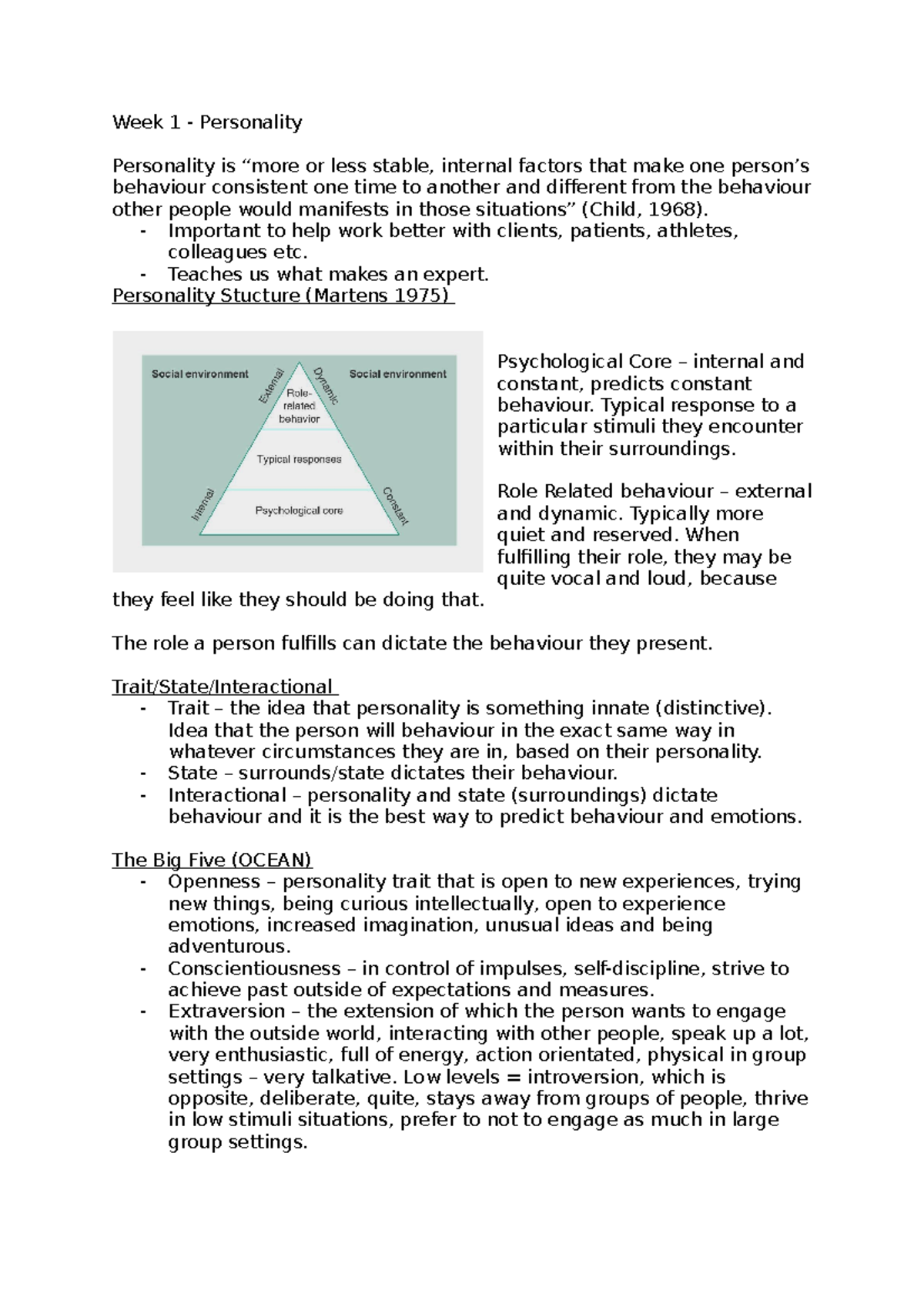 Personality and Perfectionism - Week 1 - Personality Personality is ...