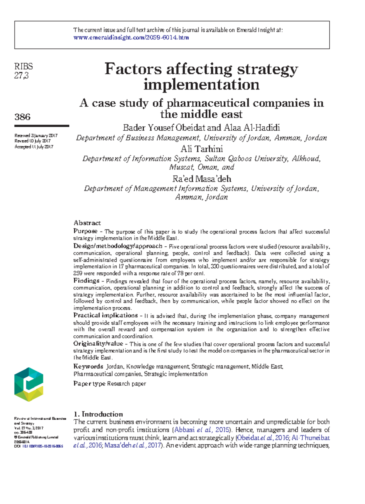 Manajemen Strategi Tugas - Factors Affecting Strategy Implementation A ...