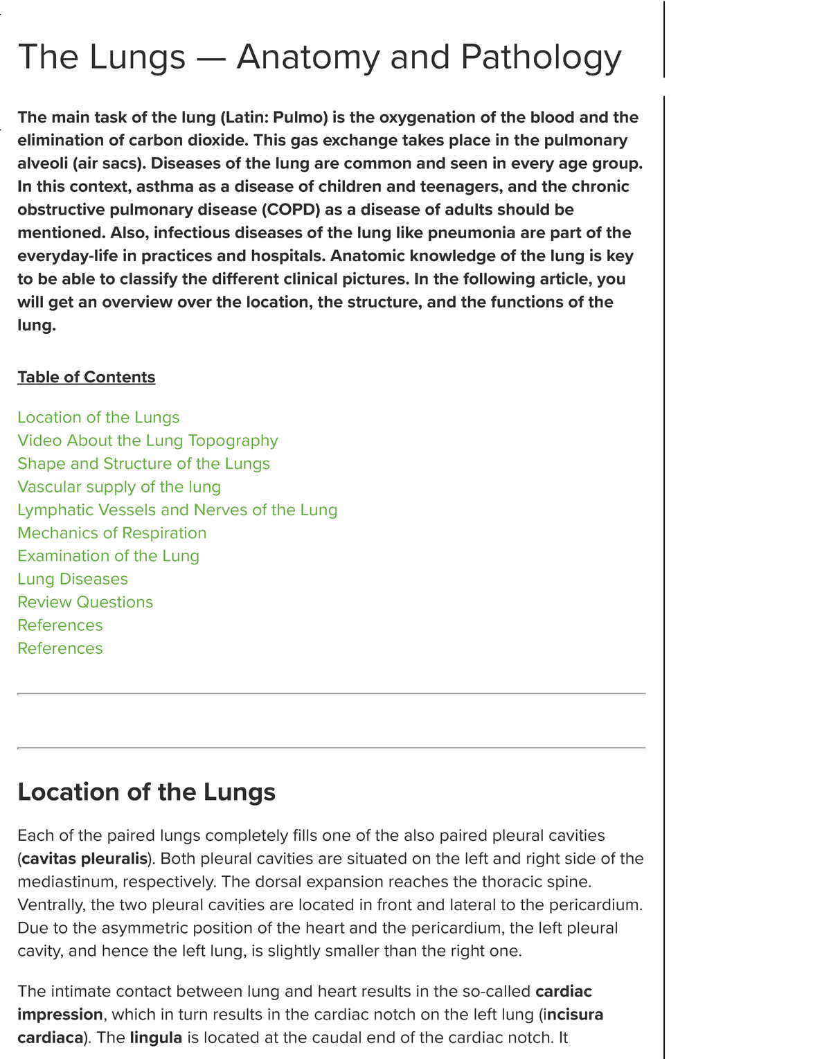 Lung – Anatomy Of The Respiratory Organ Online Medical Library - The ...