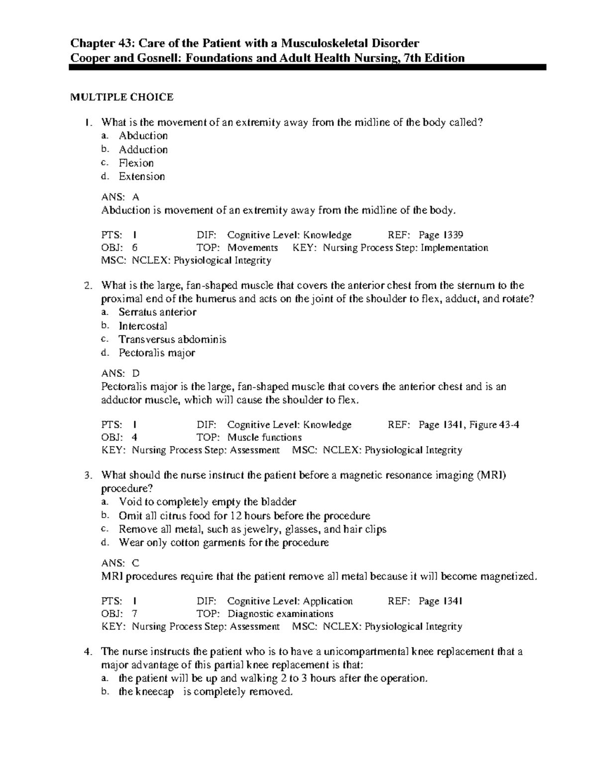 C43 Exam Material - Chapter 43: Care Of The Patient With A ...