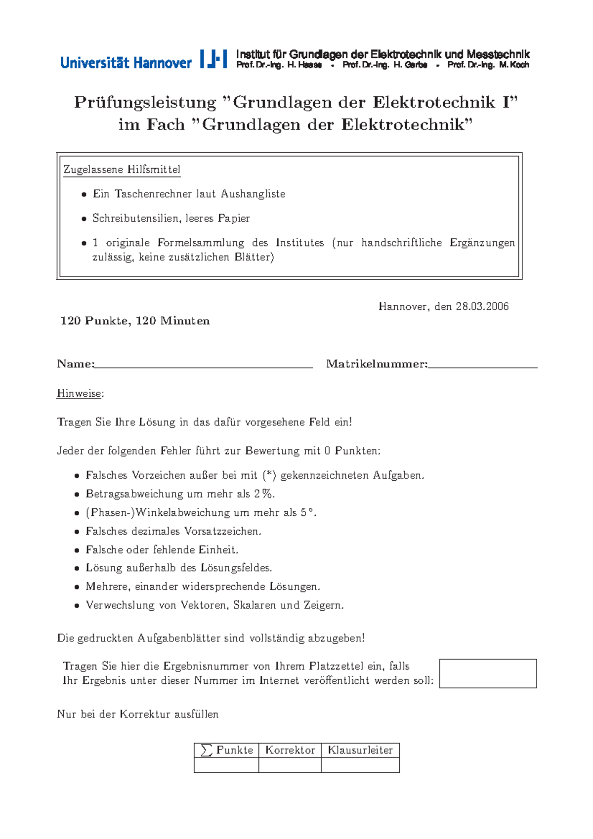 ET1 F06 - Klausur - Institut Für Grundlagen Der Elektrotechnik Und ...