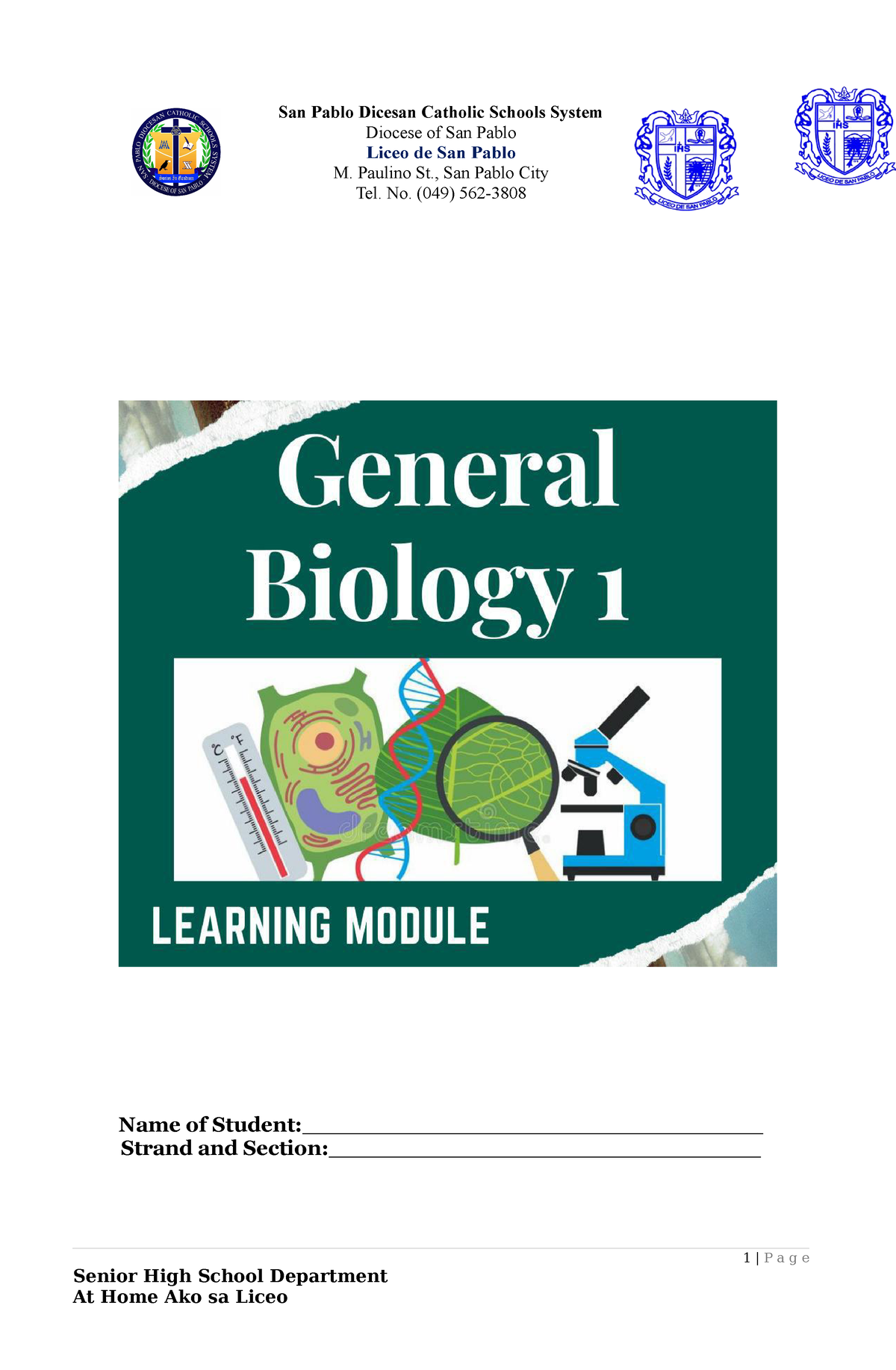 General Biology 1 WEEK 4 - San Pablo Dicesan Catholic Schools System ...