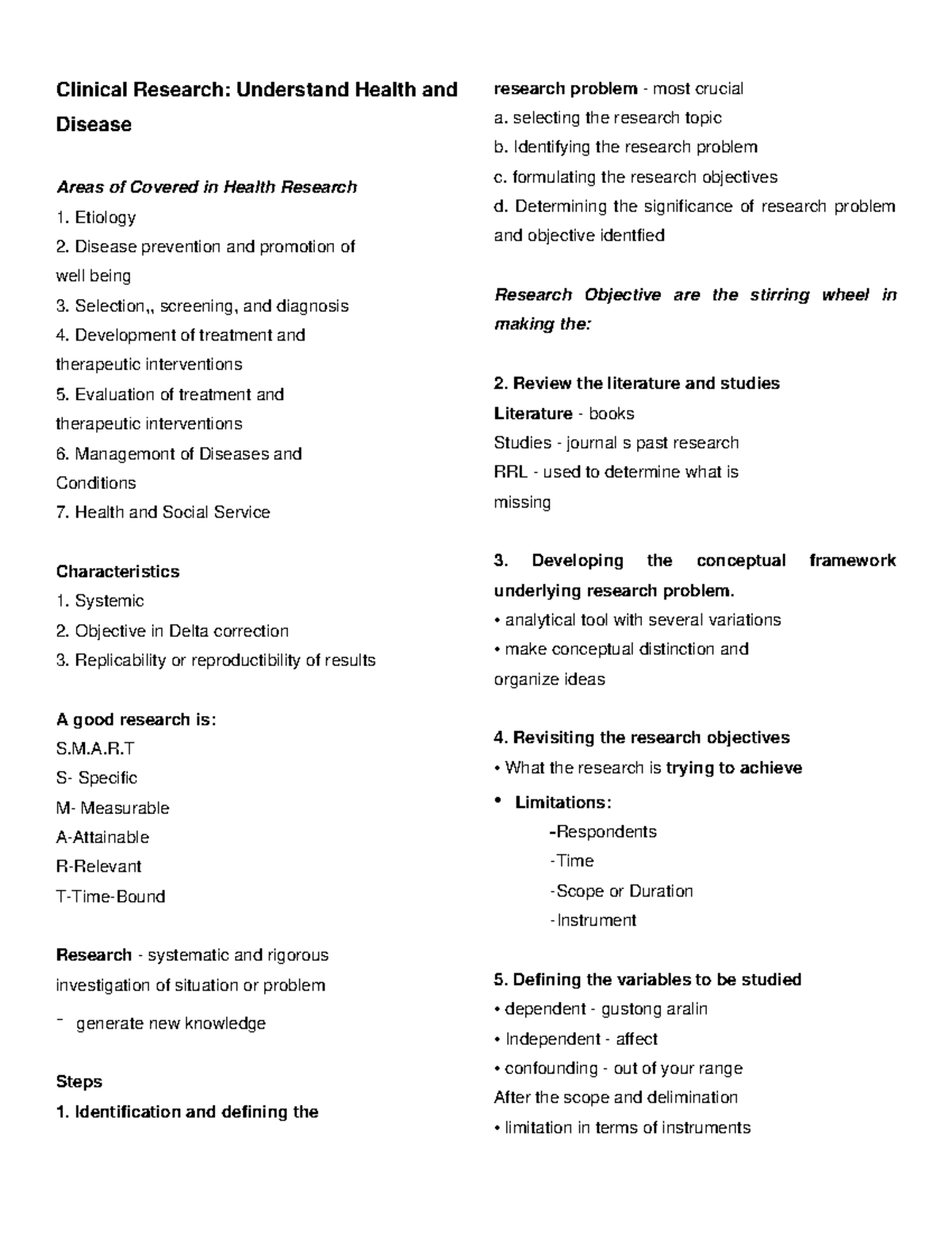 Research-notess - research notes - Clinical Research: Understand Health ...