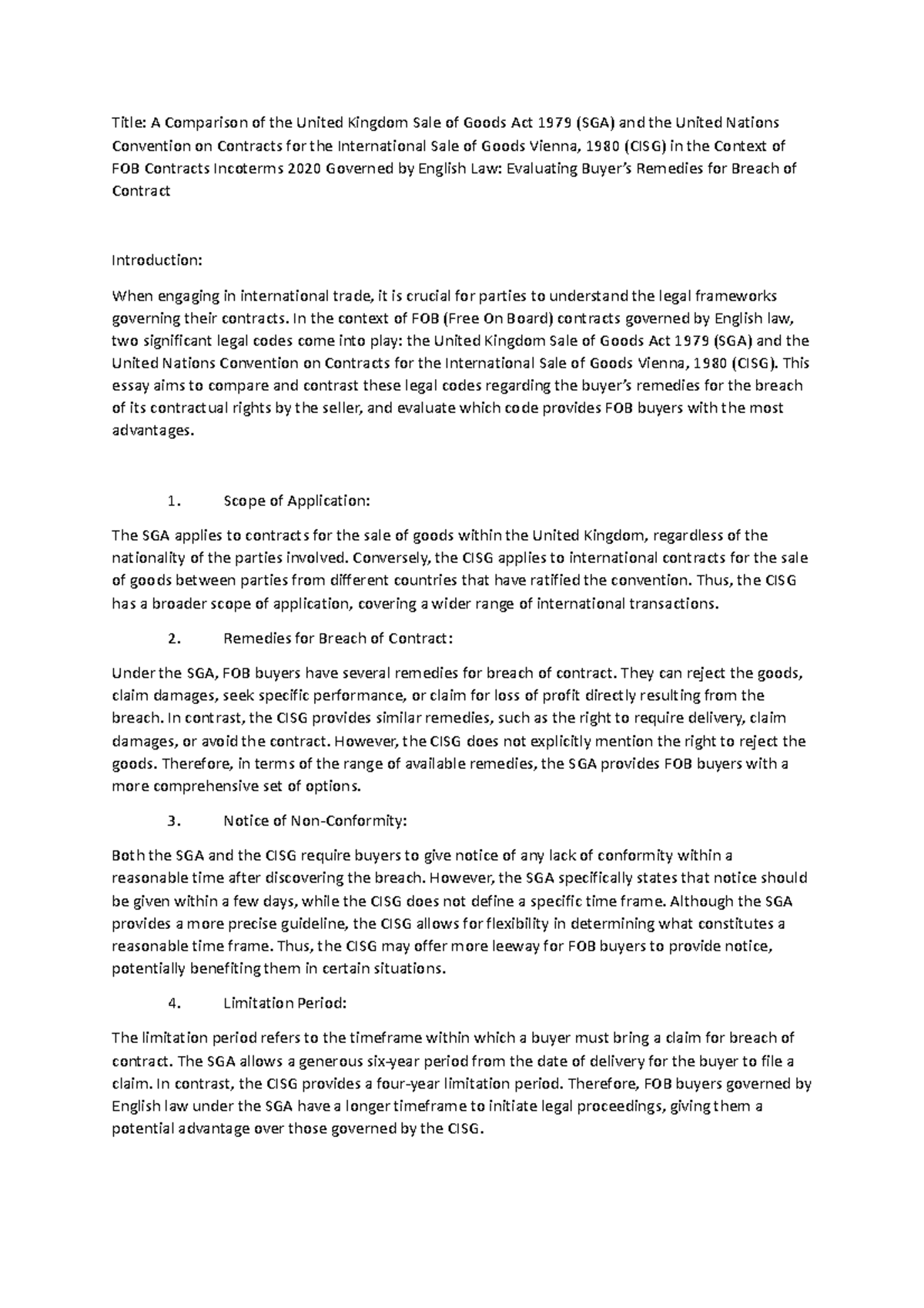 Sales Law - kjhiyfutd - Title: A Comparison of the United Kingdom Sale ...