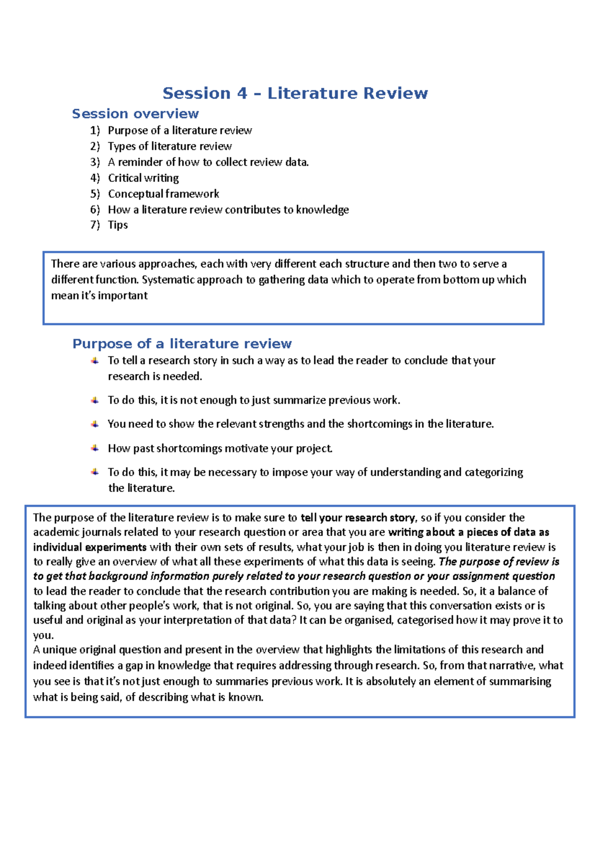 Session 4 - Literature review - Session 4 – Literature Review Session ...