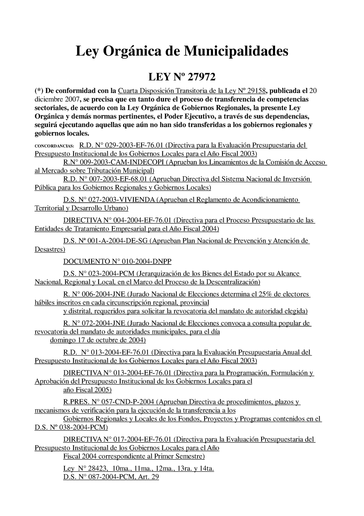 Ley 27972 - LEY - Ley Orgánica De Municipalidades LEY Nº 27972 (*) De ...