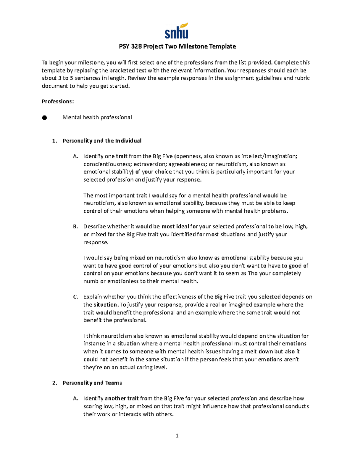 PSY 328 Project Two Milestone Template - Complete this template by ...