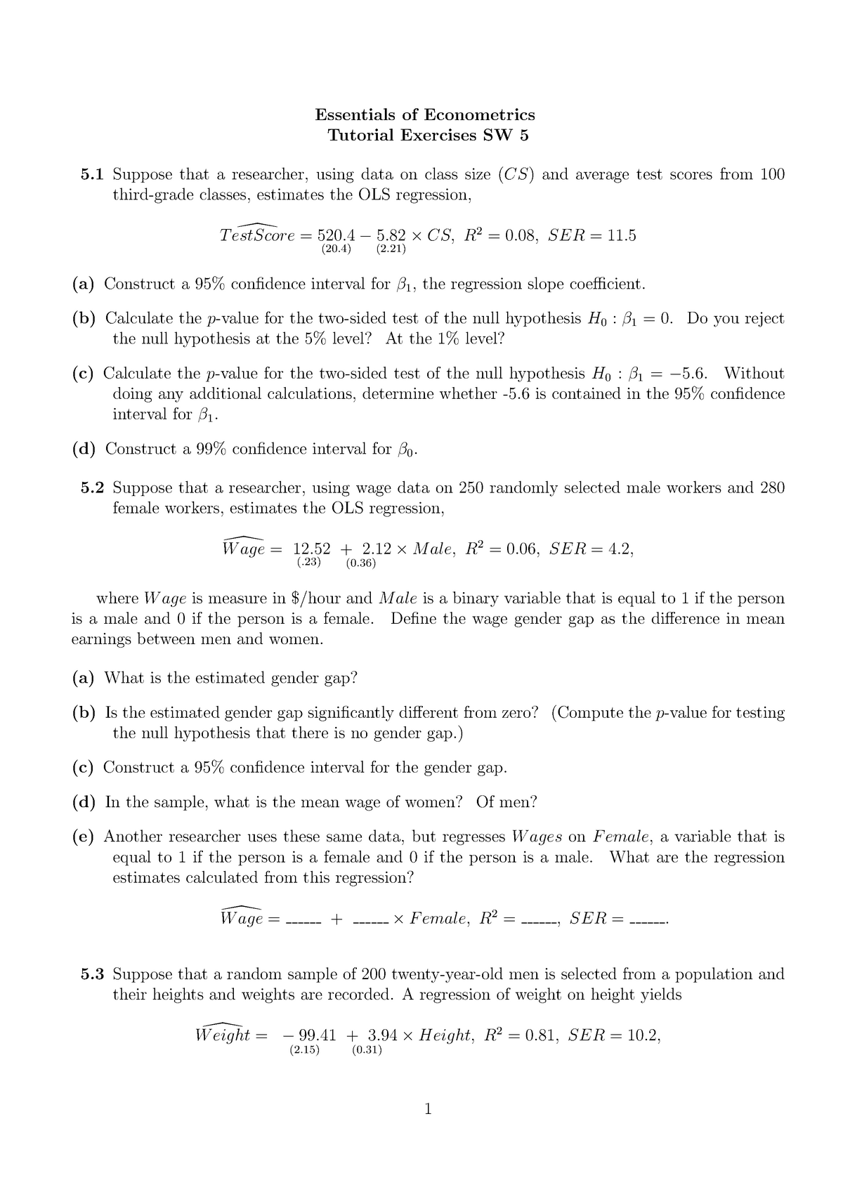 Essentials of Econometrics Tutorial 2 Questions - Essentials of ...