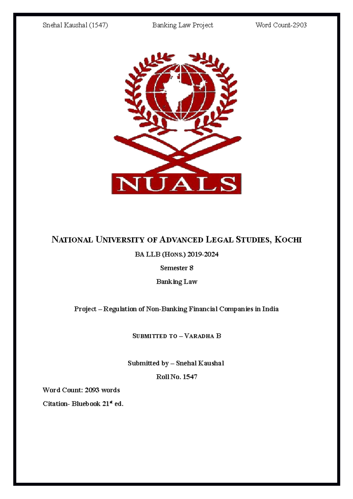 Non Banking Financial Companies in India NATIONAL UNIVERSITY OF