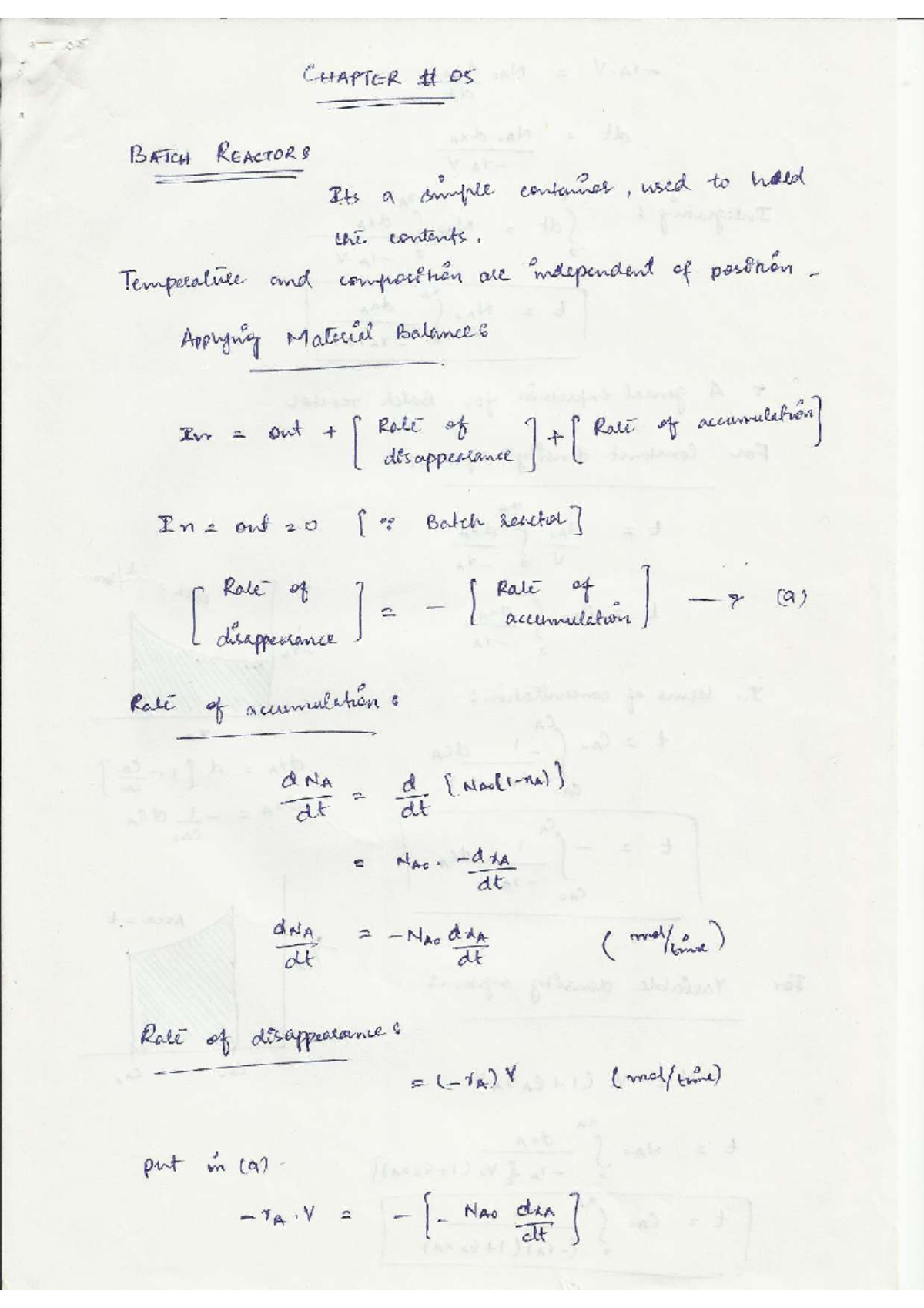Chemical Reaction Engineering Chapter 5 Notes - Studocu