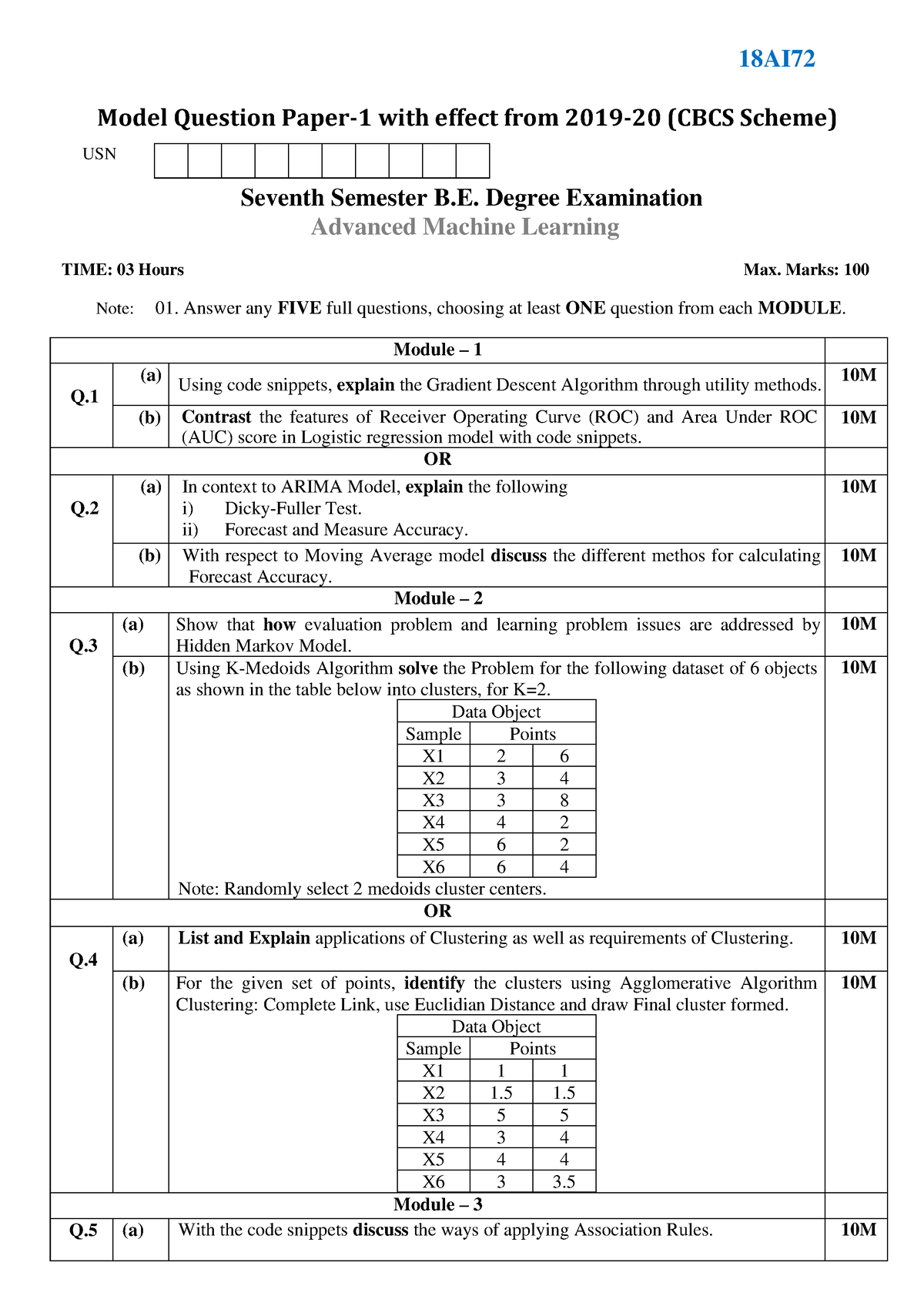 Advanced Machine Learning 2021-22 - 18AI Model Question Paper-1 With ...