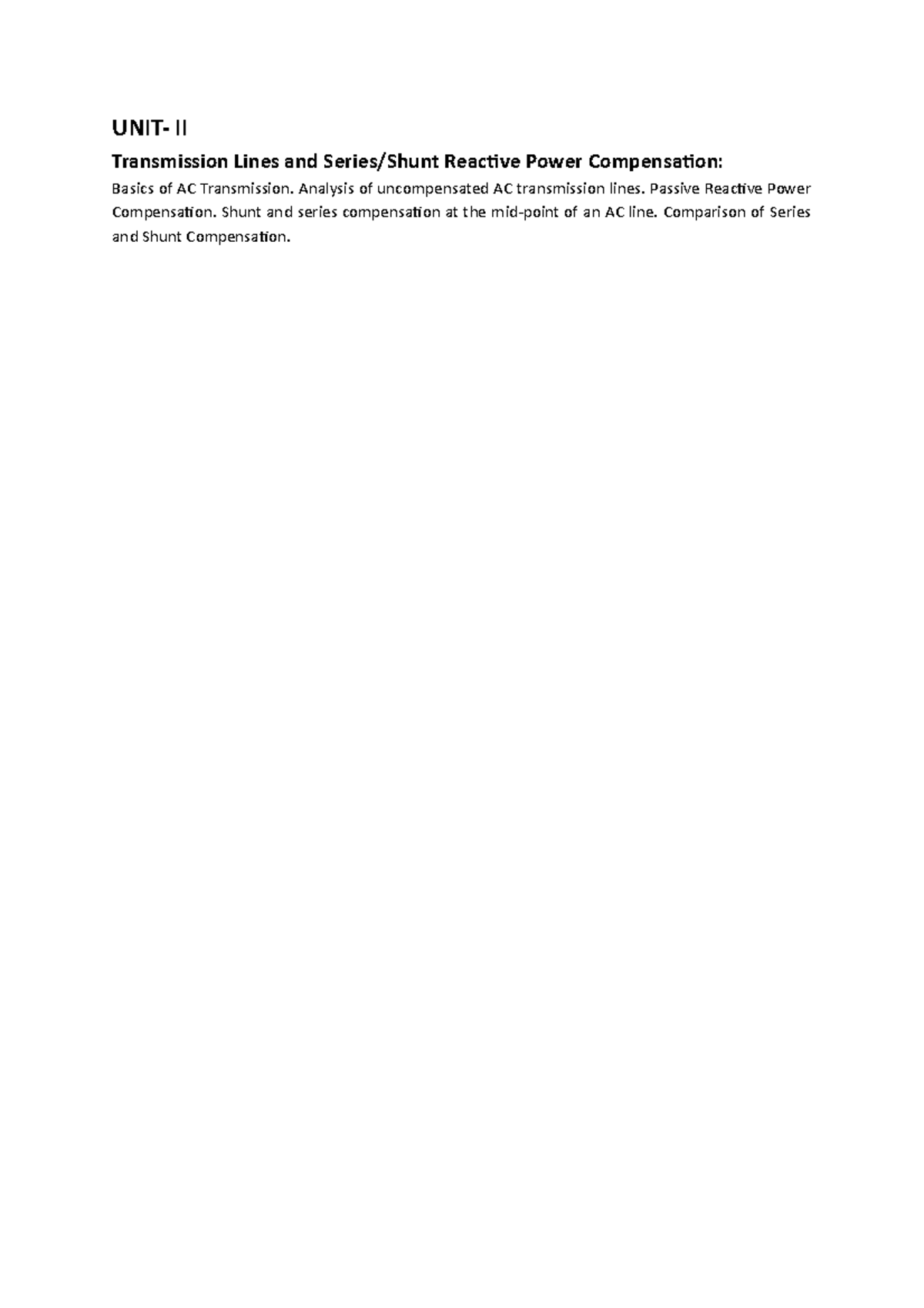 Unit 2 Transmission Lines And Series Shunt Compensation 1 UNIT II 