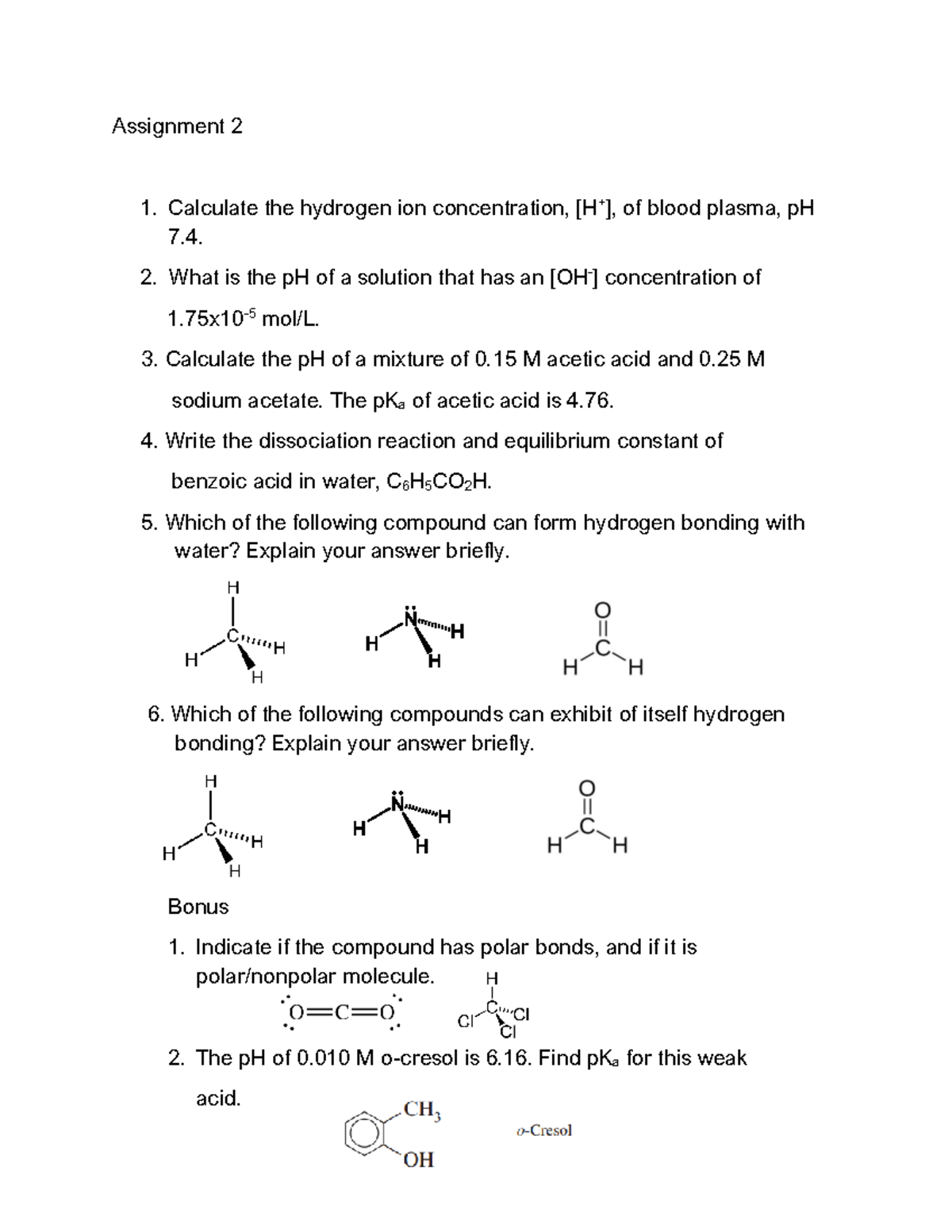 Estrera, EG - Assignment 2 - Assignment 2 Calculate the hydrogen ion ...