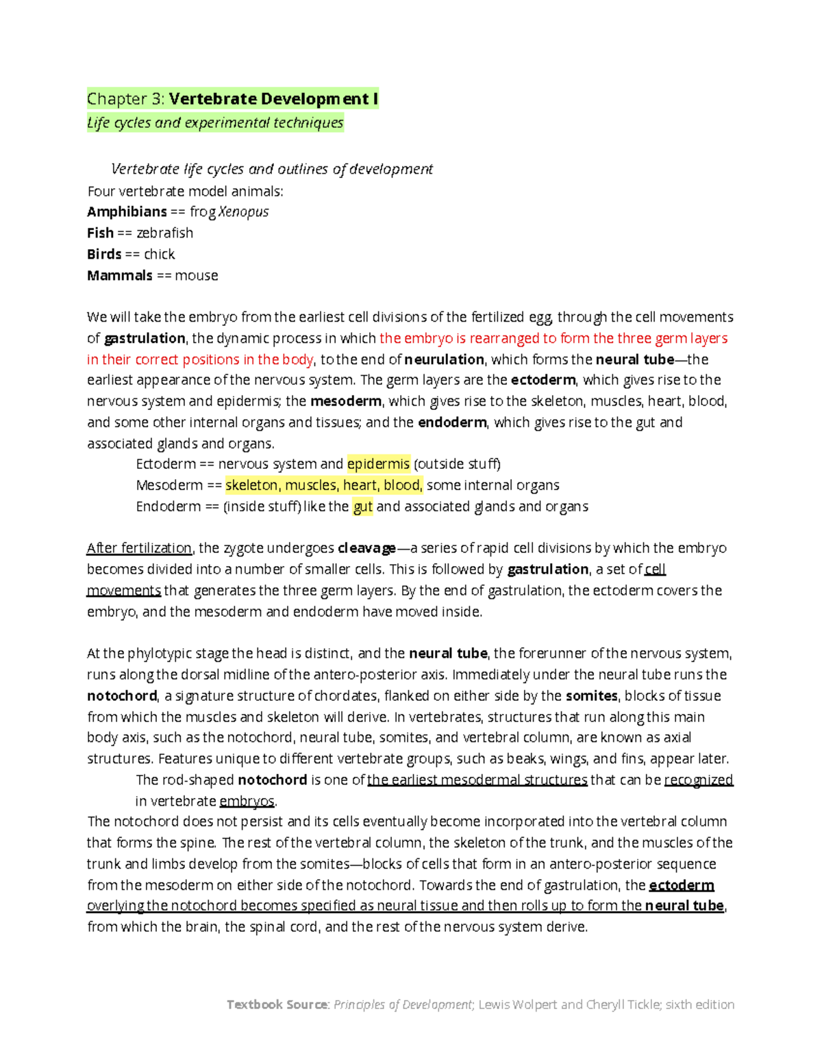 Chapter 3 Textbook Notes - Chapter 3: Vertebrate Development I Life ...