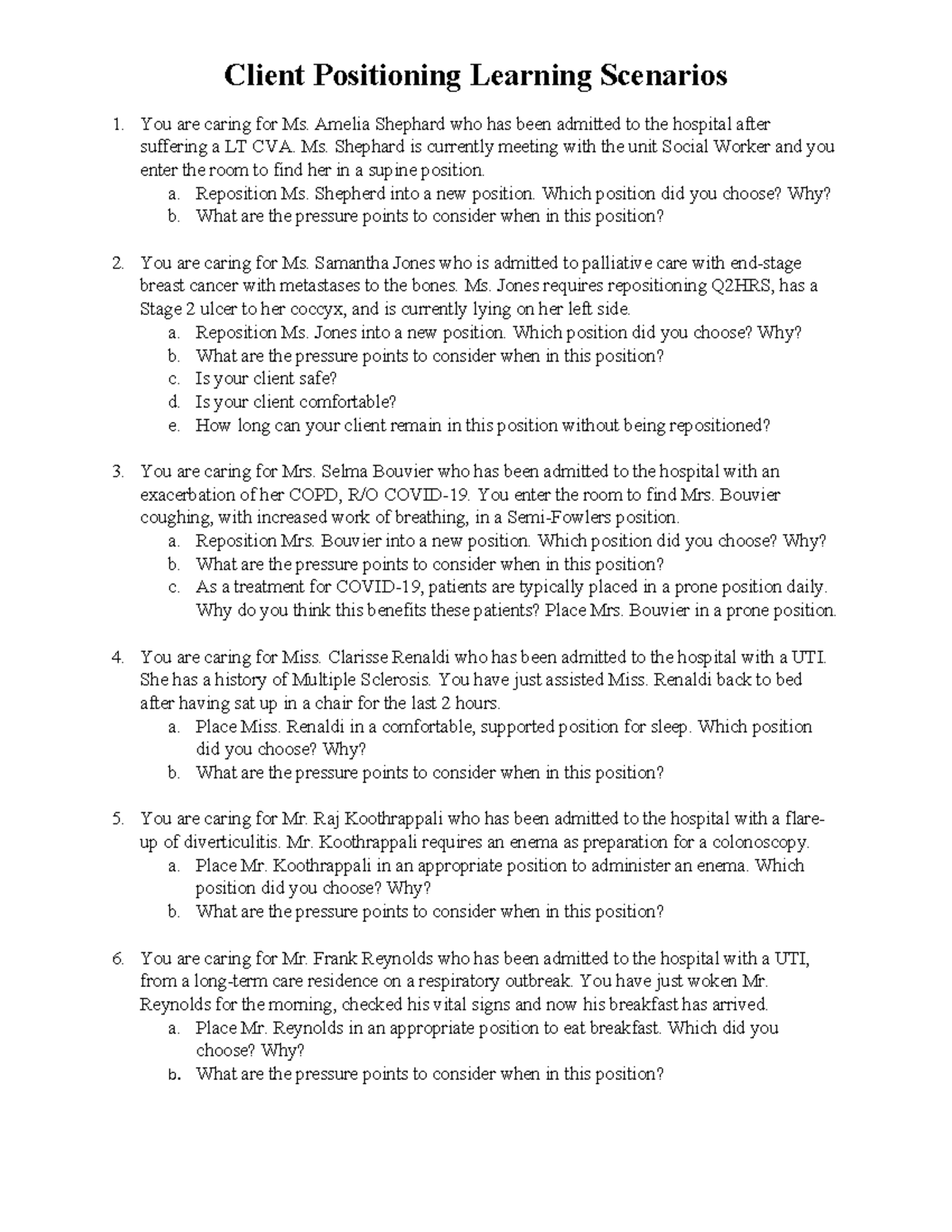 Case Scenarios - Repositioning Worksheet 2022 - Client Positioning ...