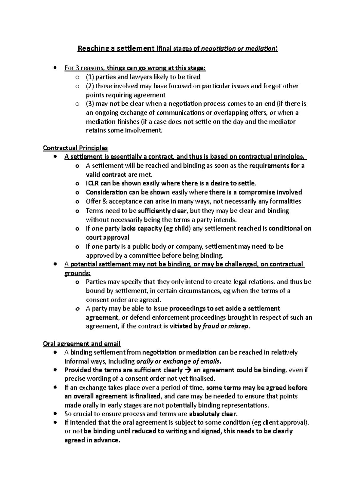 Reaching A Settlement - Contractual Principles A Settlement Is ...