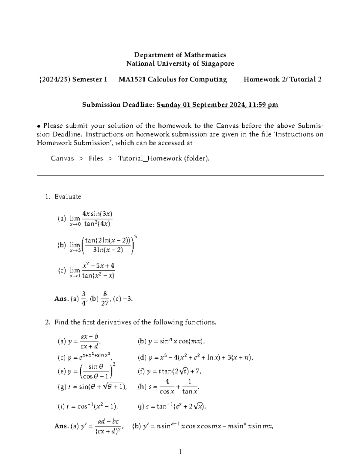 MA1521+Homework Tutorial+2 - Department of Mathematics National ...