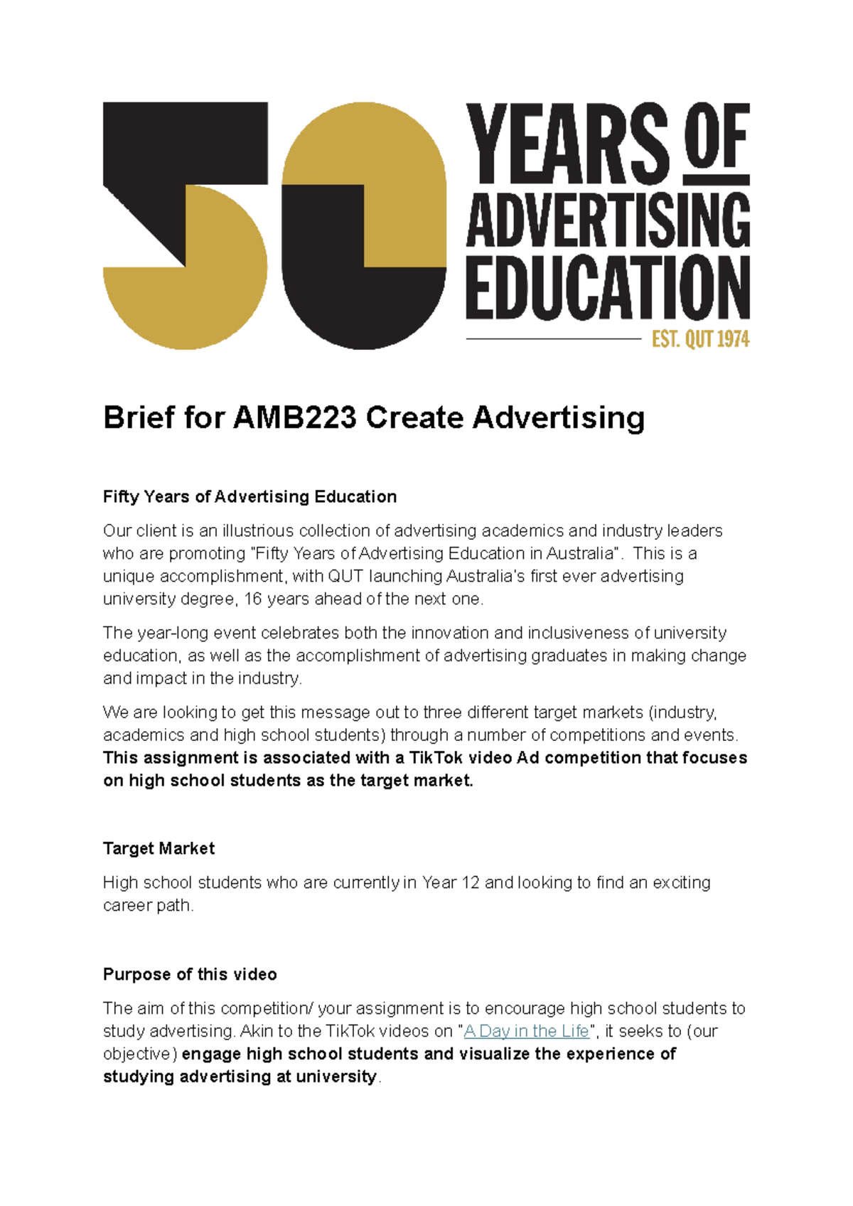 Brief for Tik Tok-updated - Brief for AMB223 Create Advertising Fifty ...