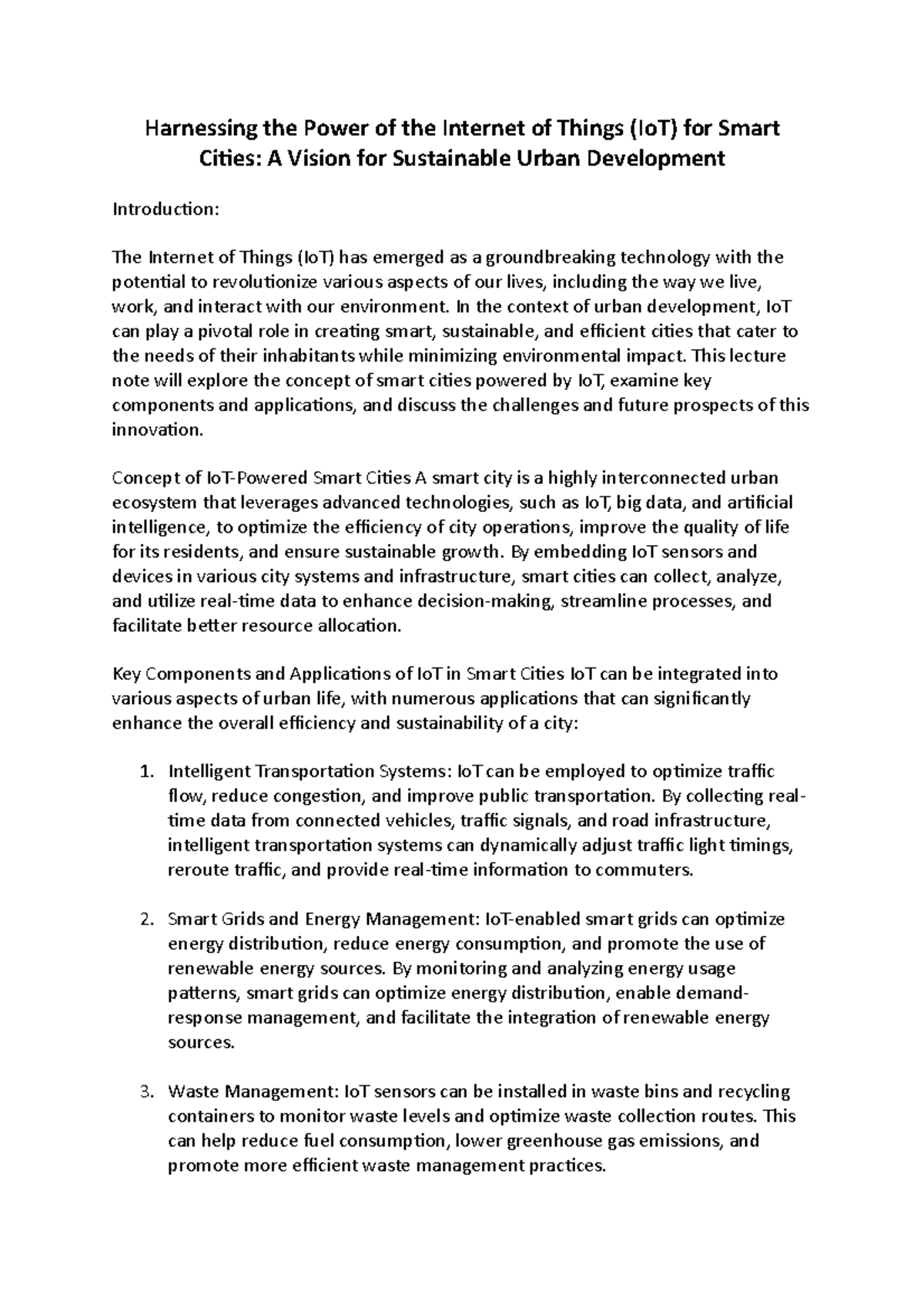 Harnessing the Power of the Internet of Things (Io T) for Smart Cities ...