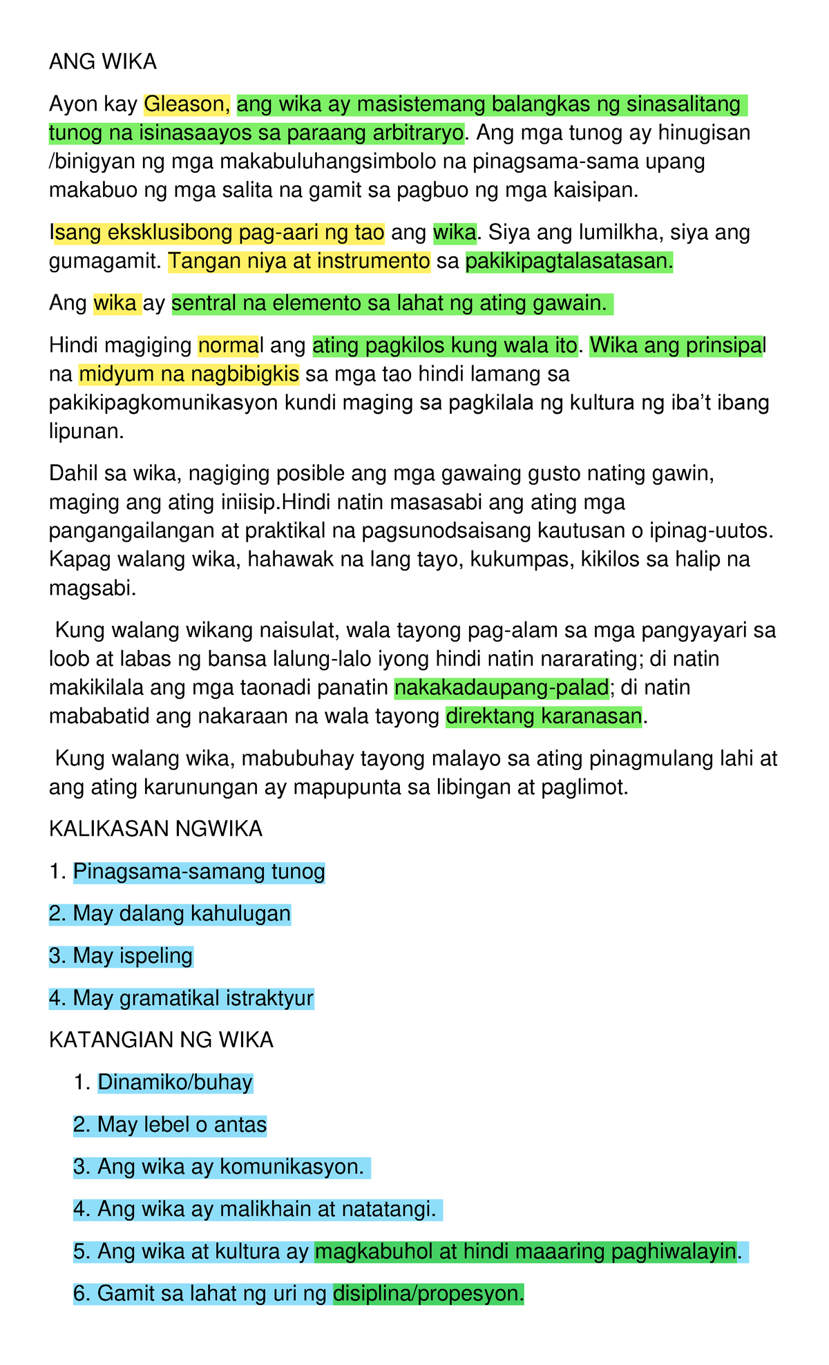 Ang Wika Reviewer Ang Wika Ayon Kay Gleason Ang Wika Ay Masistemang Balangkas Ng 0206