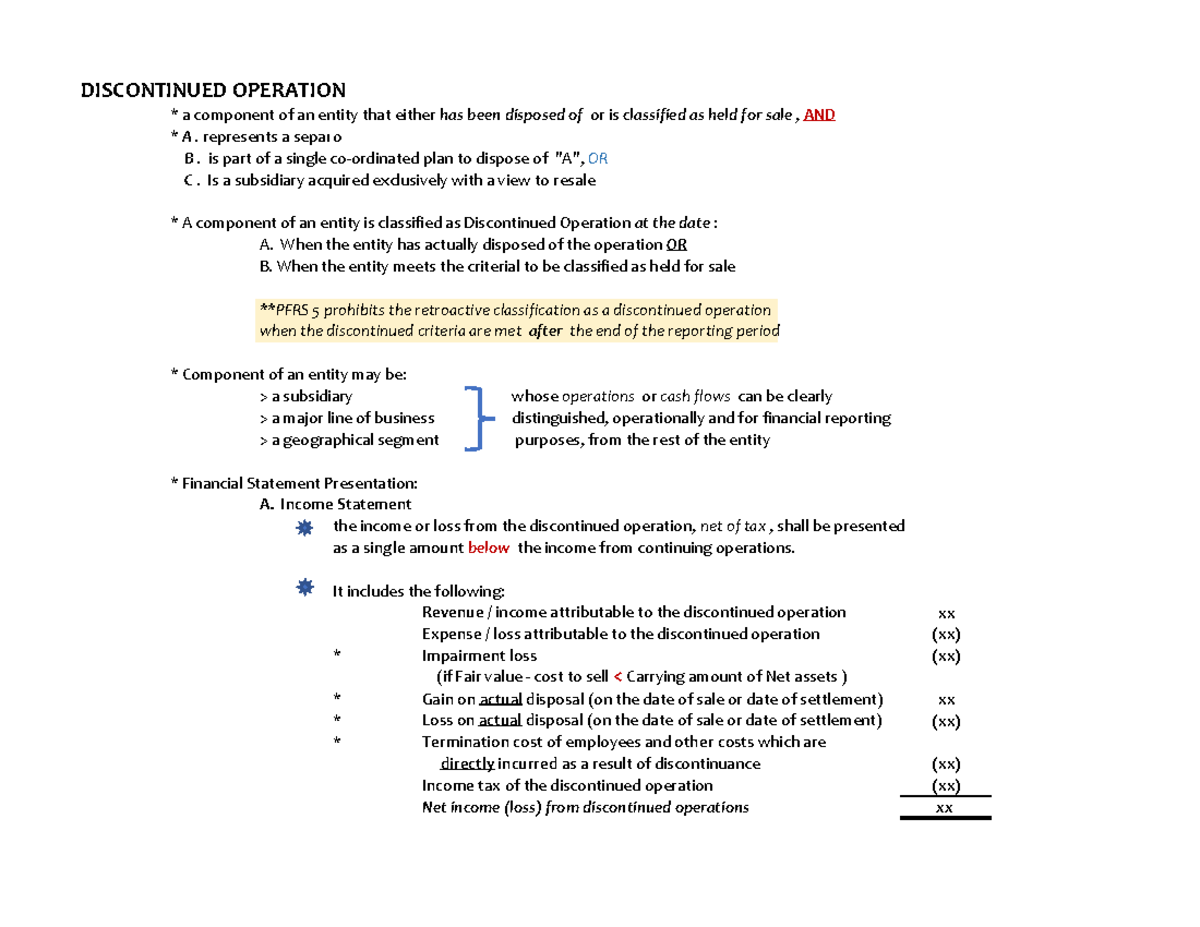 Discontinued Operations - DISCONTINUED OPERATION * a component of an ...