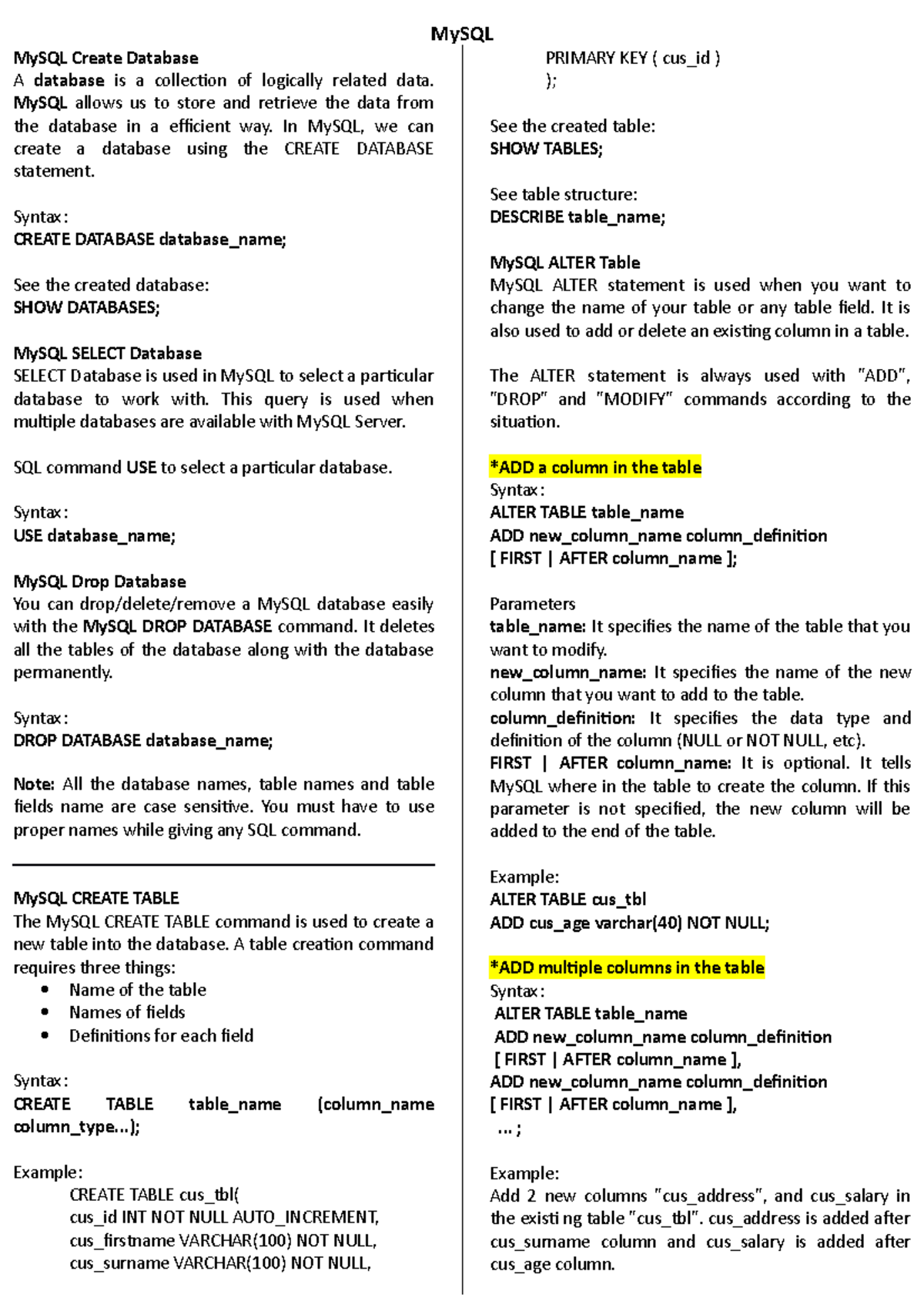 My SQL Functionalities and uses in Database - BS in Computer Science ...