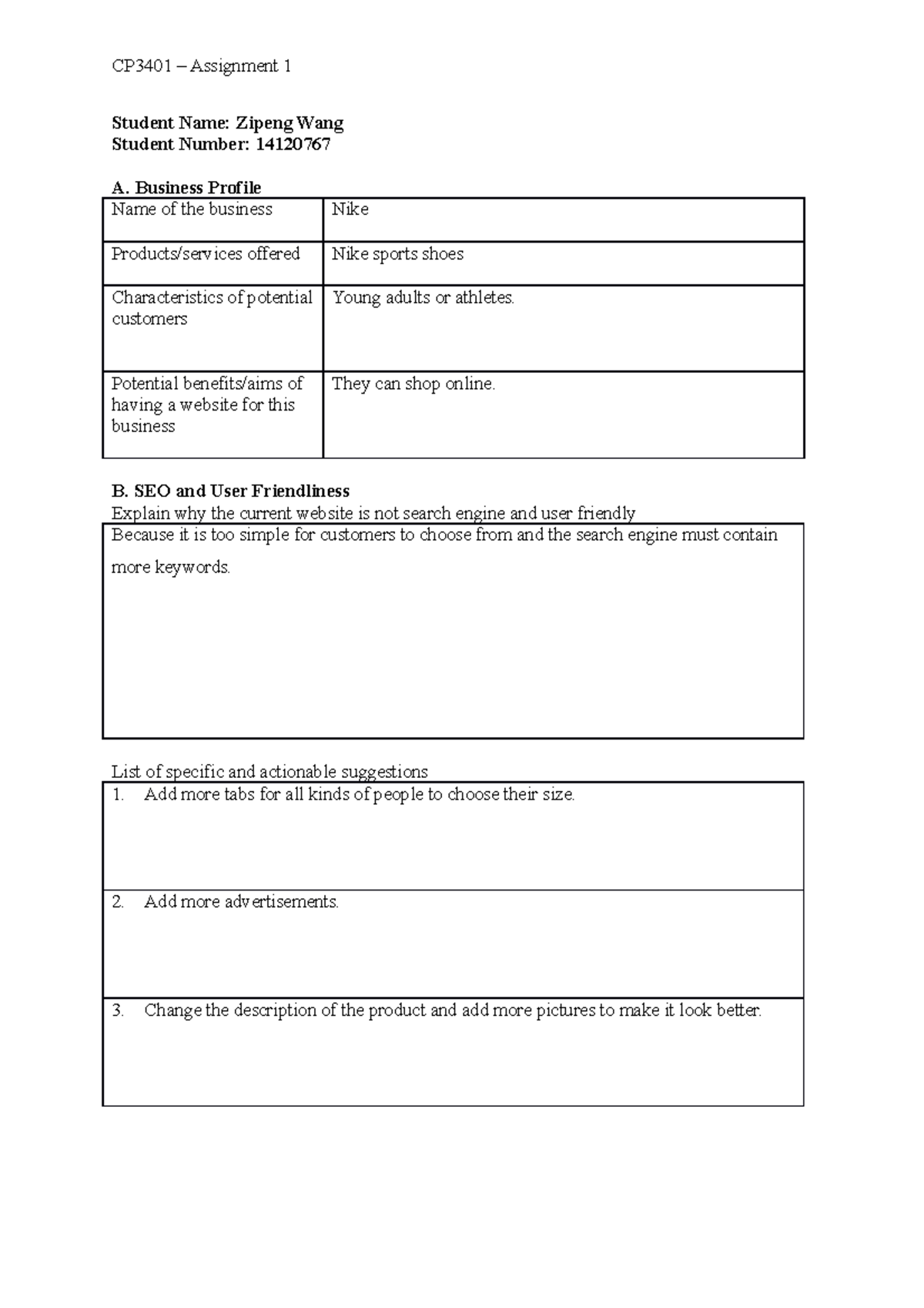Cp3401 Assignment 1 Zipeng Wang Student Name Zipeng Wang Student