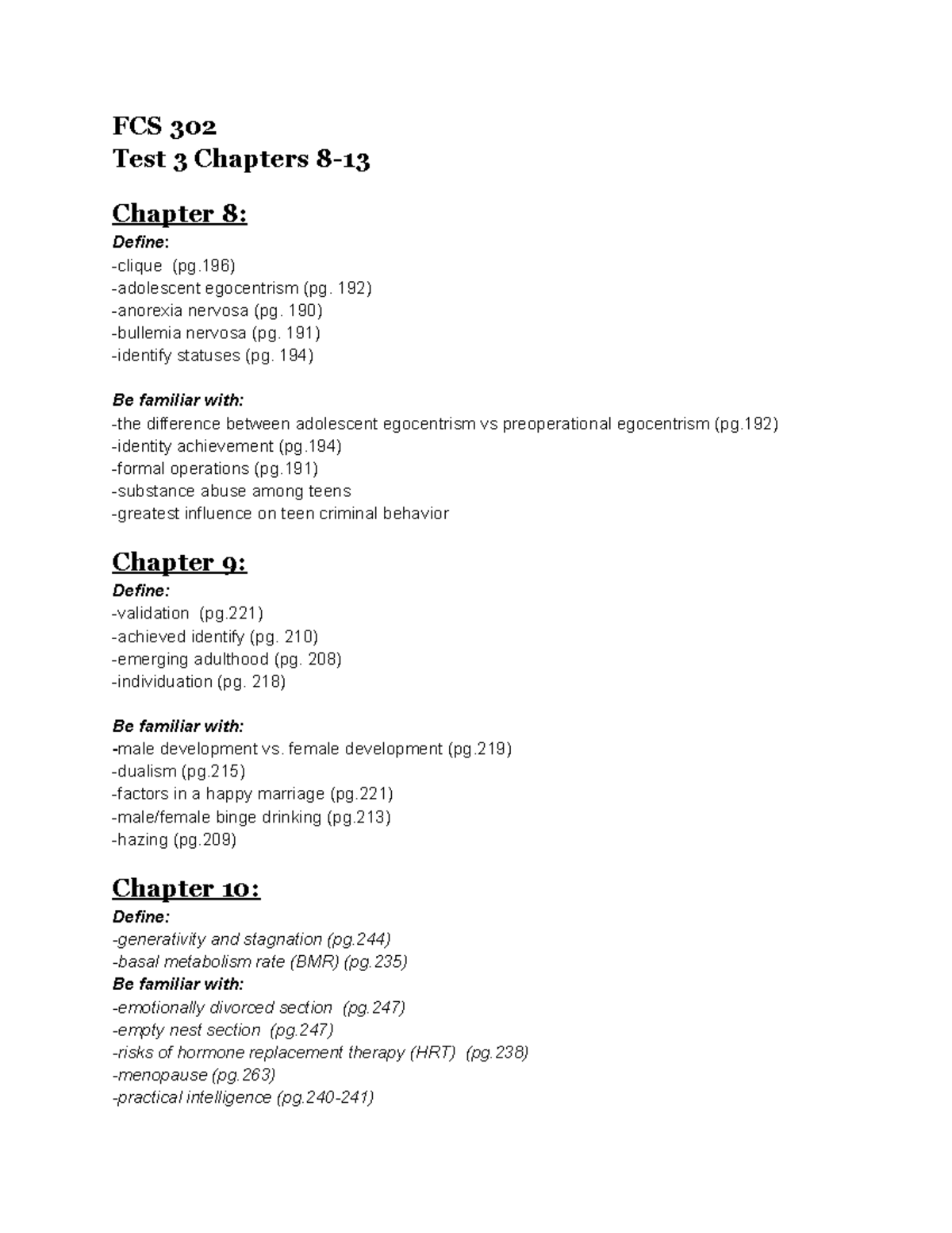 302 Study Guide TEST 2 CH 8-13 - FCS 302 Test 3 Chapters 8- Chapter 8 ...