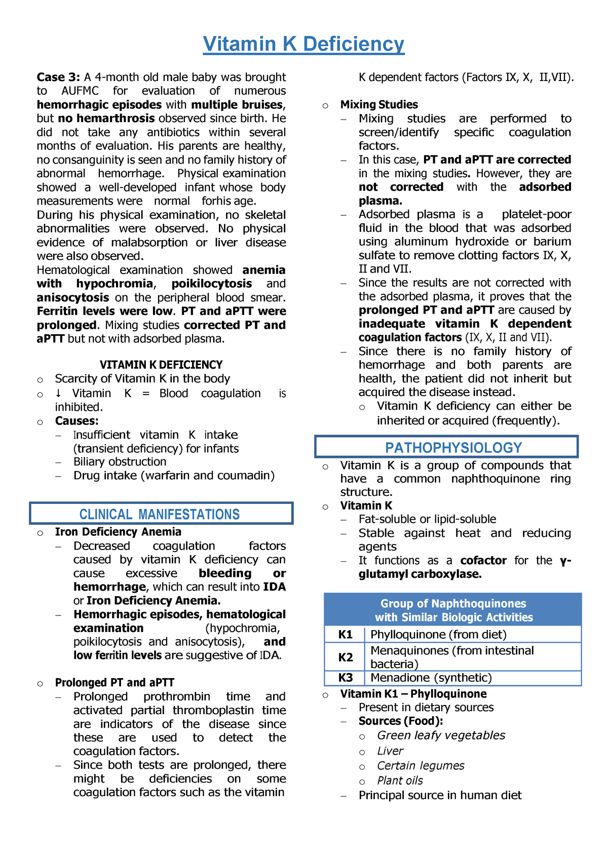 case study of vitamin k deficiency