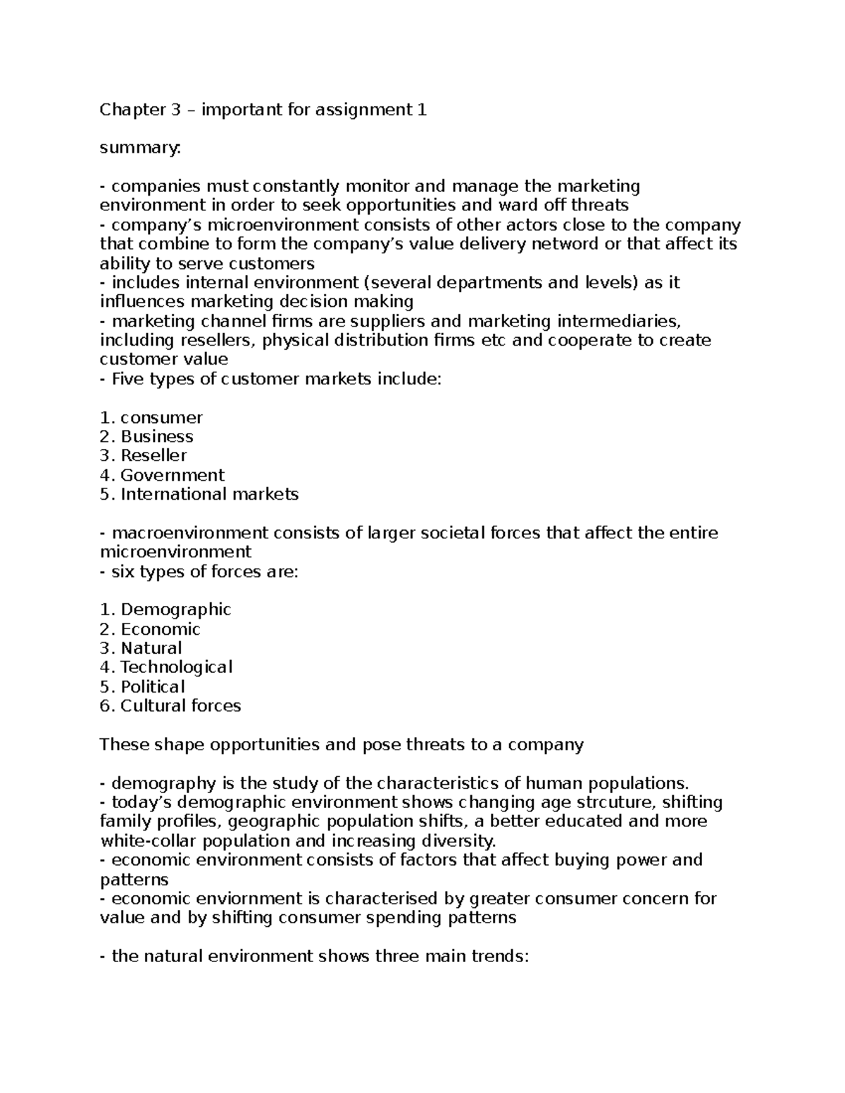 Chapter 3 marketing notes - Chapter 3 – important for assignment 1 ...