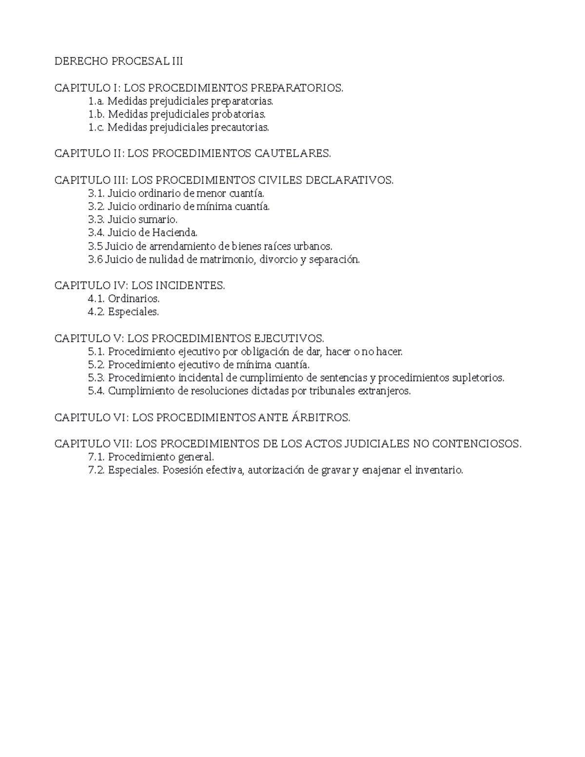 Derecho Procesal Iii Programa Derecho Procesal Iii Capitulo I Los Procedimientos 4657