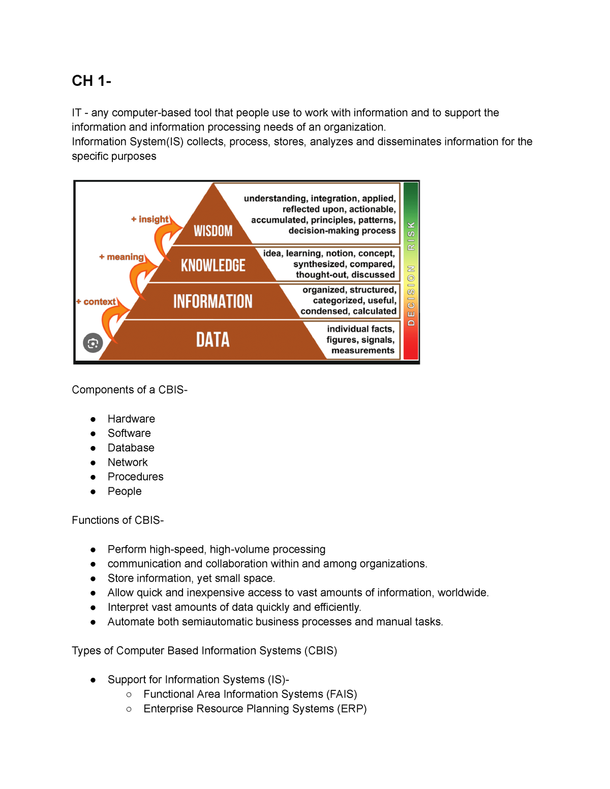 MIS Notes - Imp Points - CH 1- IT - Any Computer-based Tool That People ...