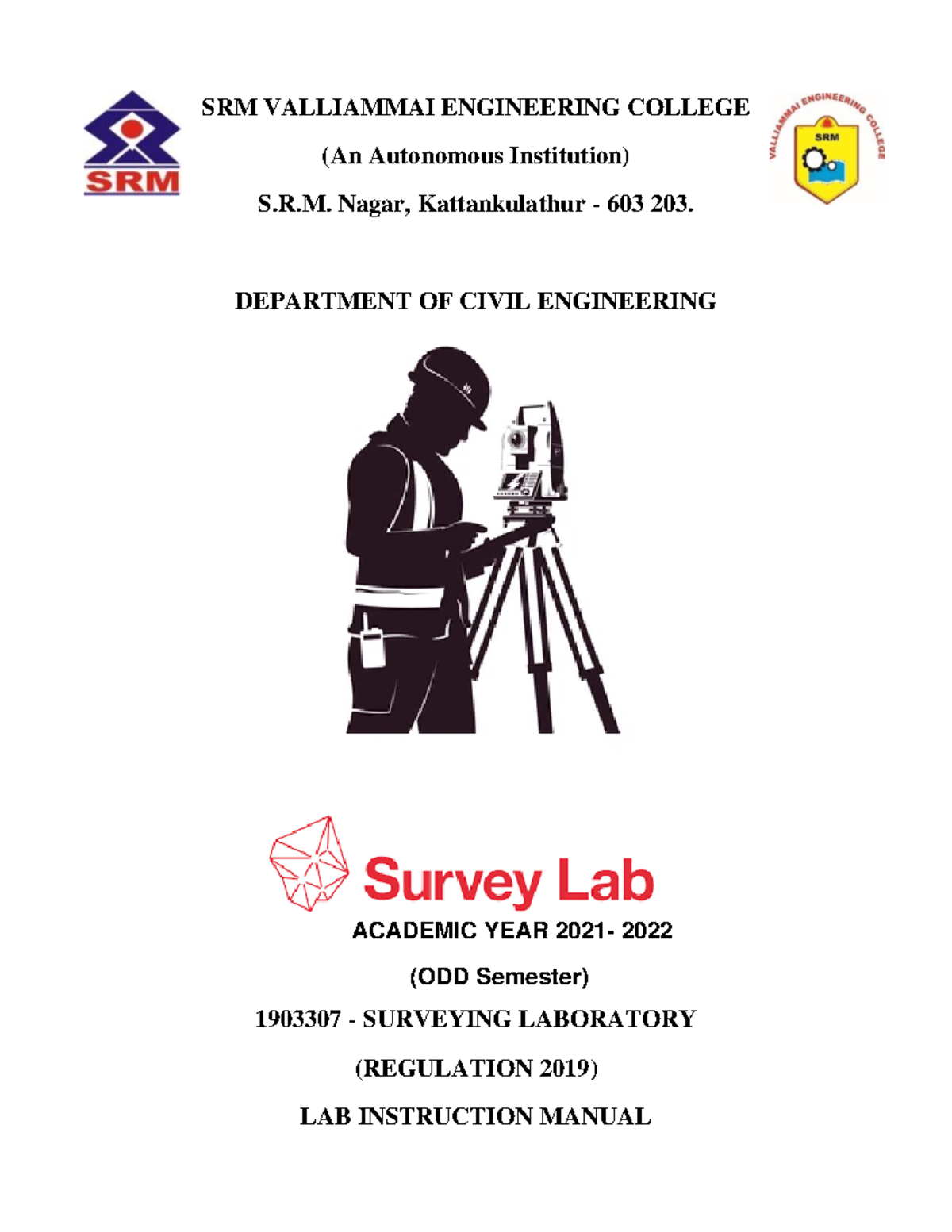 1903307 surveying lab manual - SRM VALLIAMMAI ENGINEERING COLLEGE (An ...