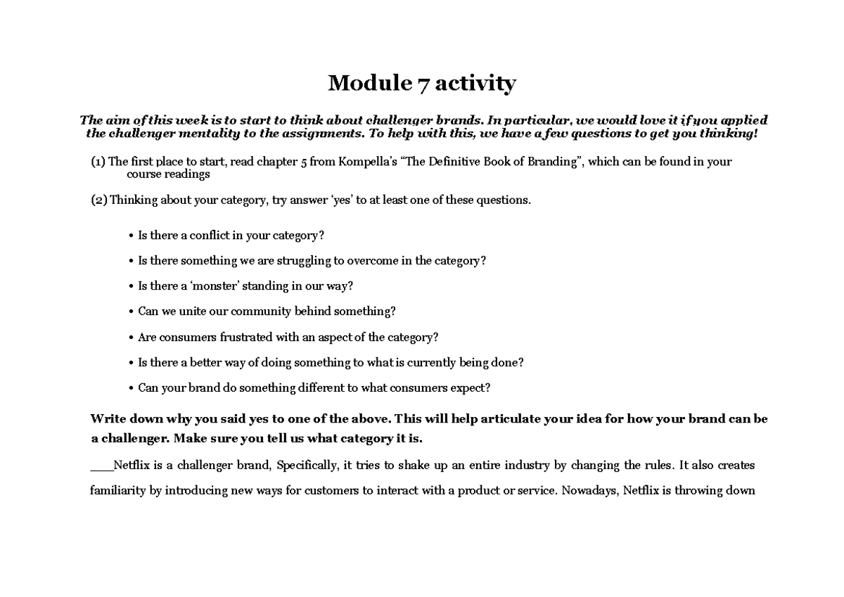 Week 7 activity - .... - Module 7 activity The aim of this week is to ...