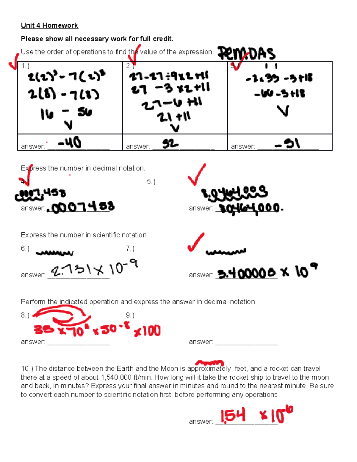 Math Unit 4 HW - Unit 4 Homework - Unit 4 Homework Please Show All ...