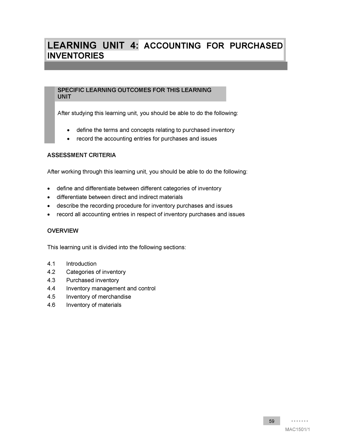 Learning Unit 4 Accounting For Purchased Inventories - MAC1501 - Unisa ...