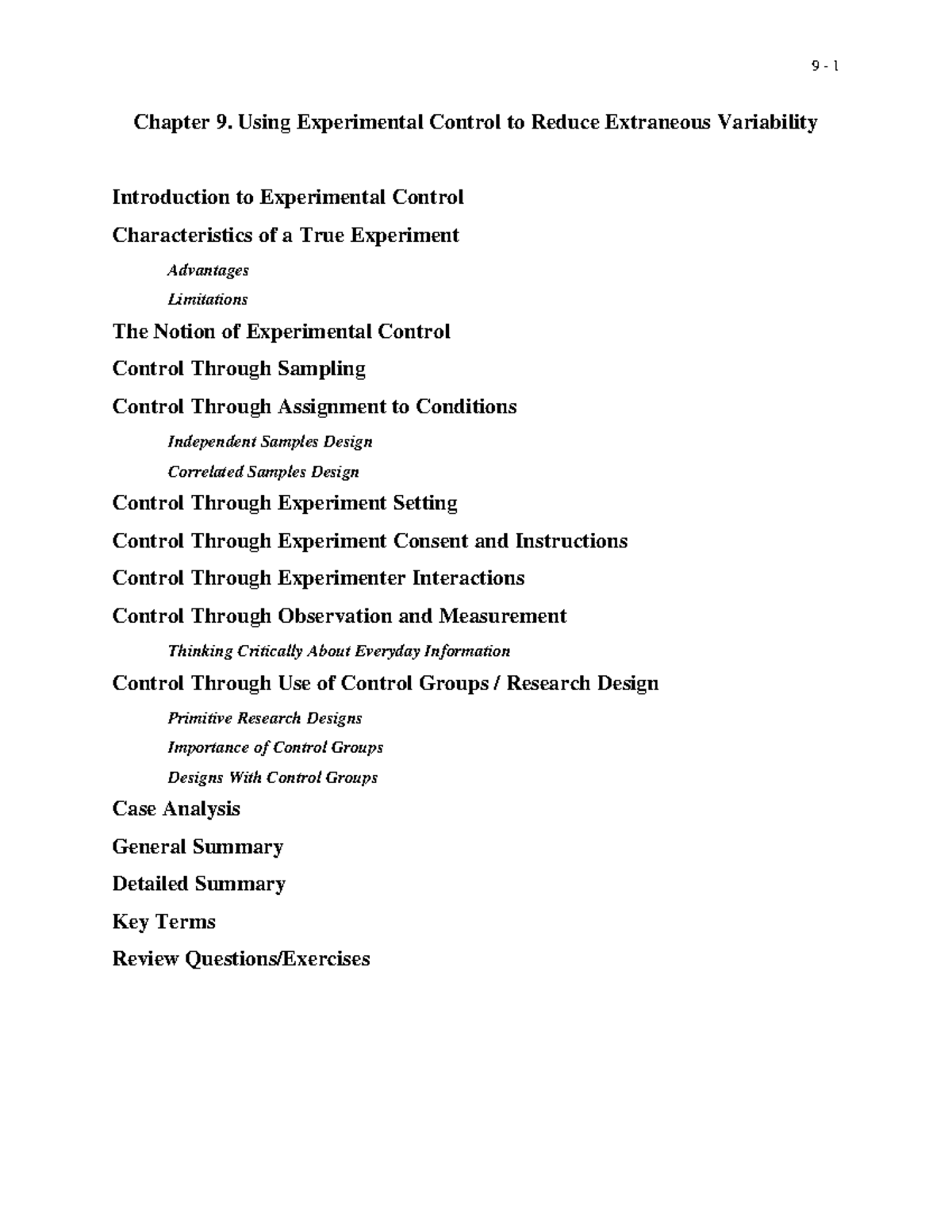 Ch9 Using Experimental Control to Reduce Extraneous Variability