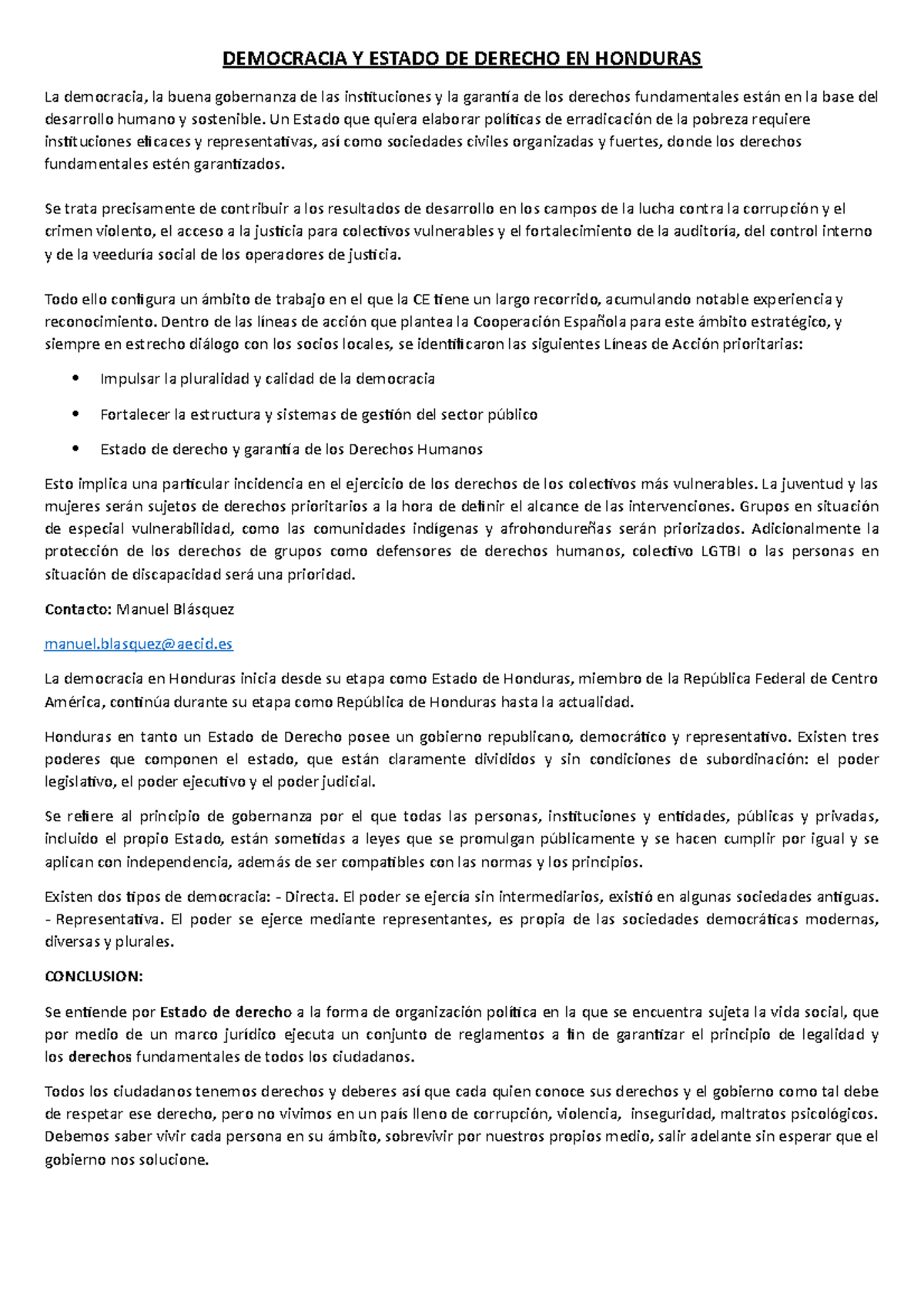 Democracia Y Estado DE Derecho EN Honduras Sadia Isaula - DEMOCRACIA Y ...