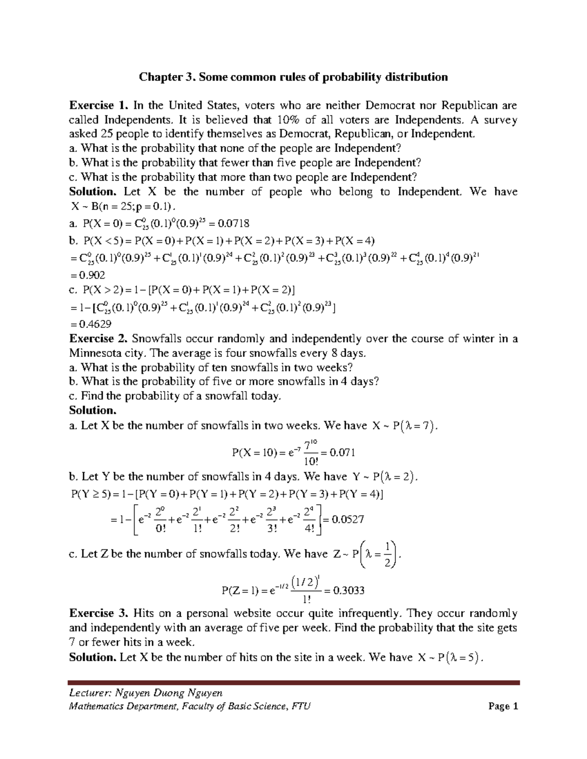 Chapter 3-Exercise Solution - Lecturer: Nguyen Duong Nguyen Chapter 3 ...