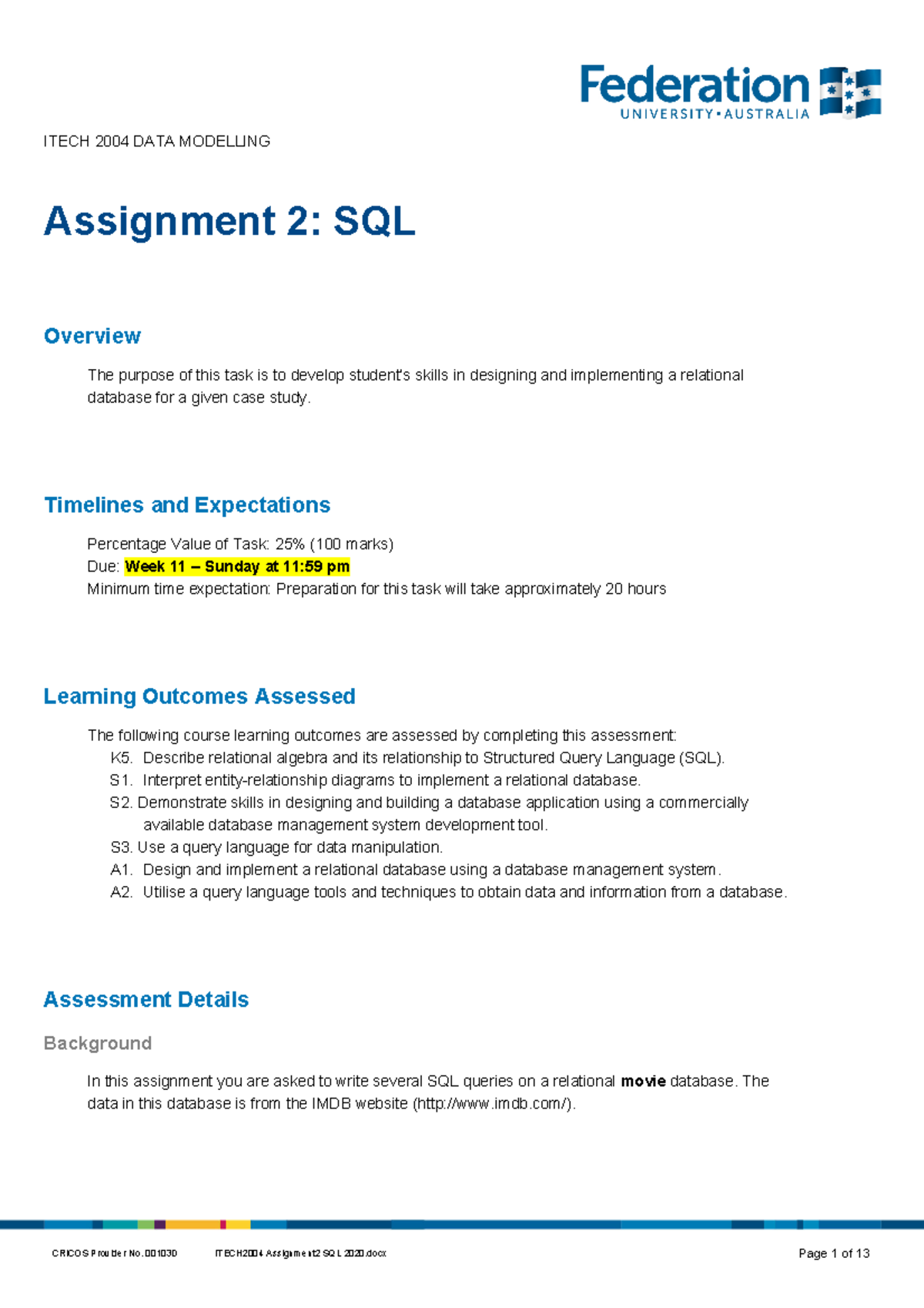 sql assignment with solution