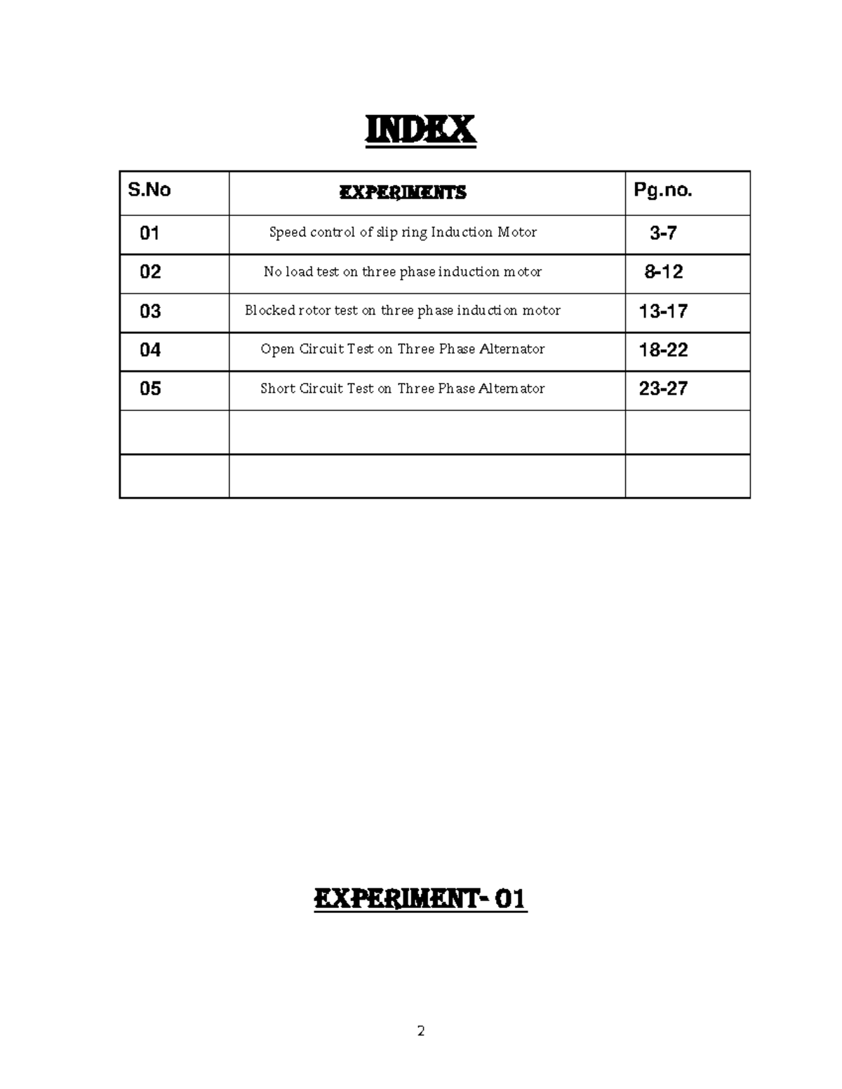 ASM LAB FILE 5 Asynchronous and Synchronous Machines Index